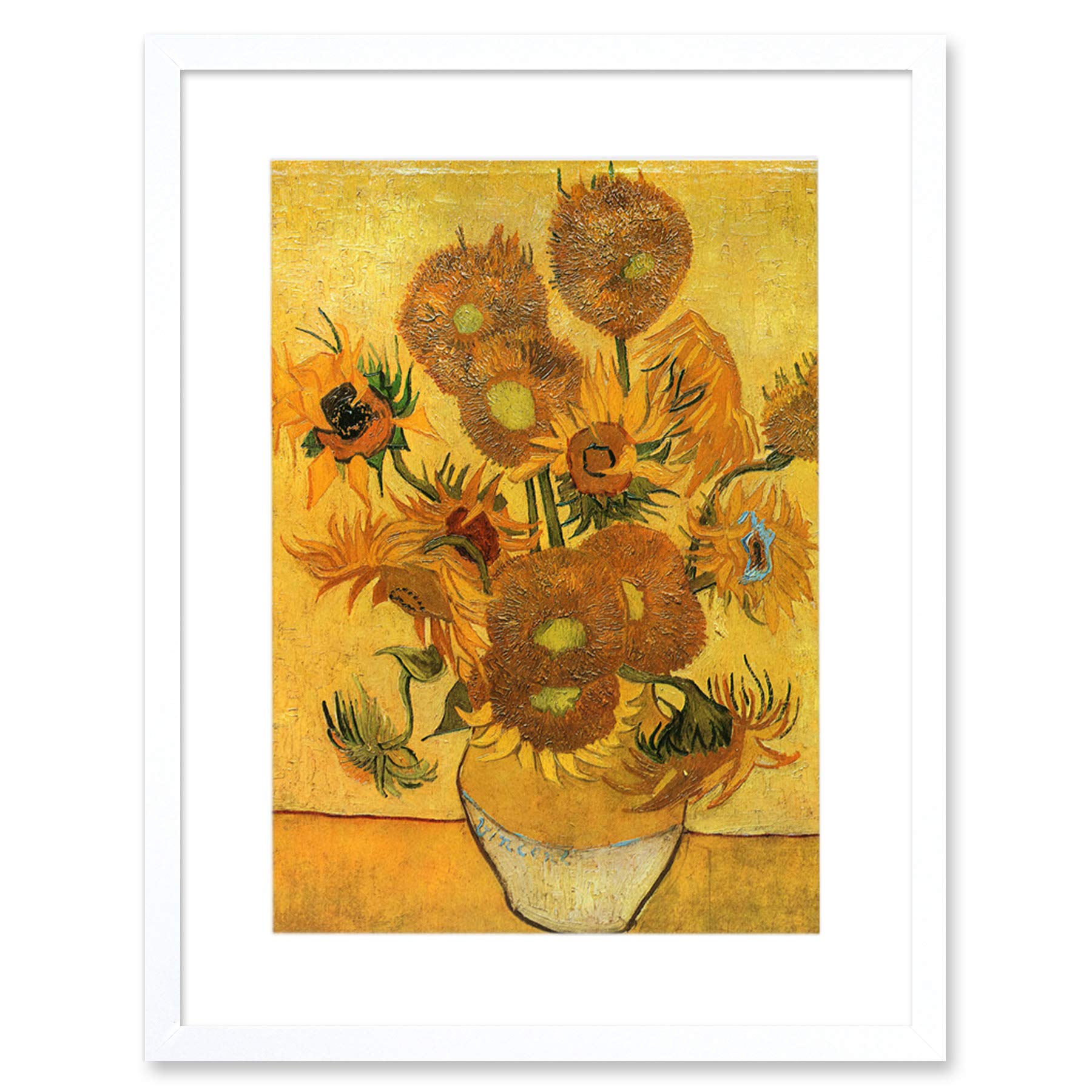 Wee Blue Coo Van Gogh Still Life Fifteen Sunflowers Vase Artwork Framed Wall Art Print 12X16 Inch
