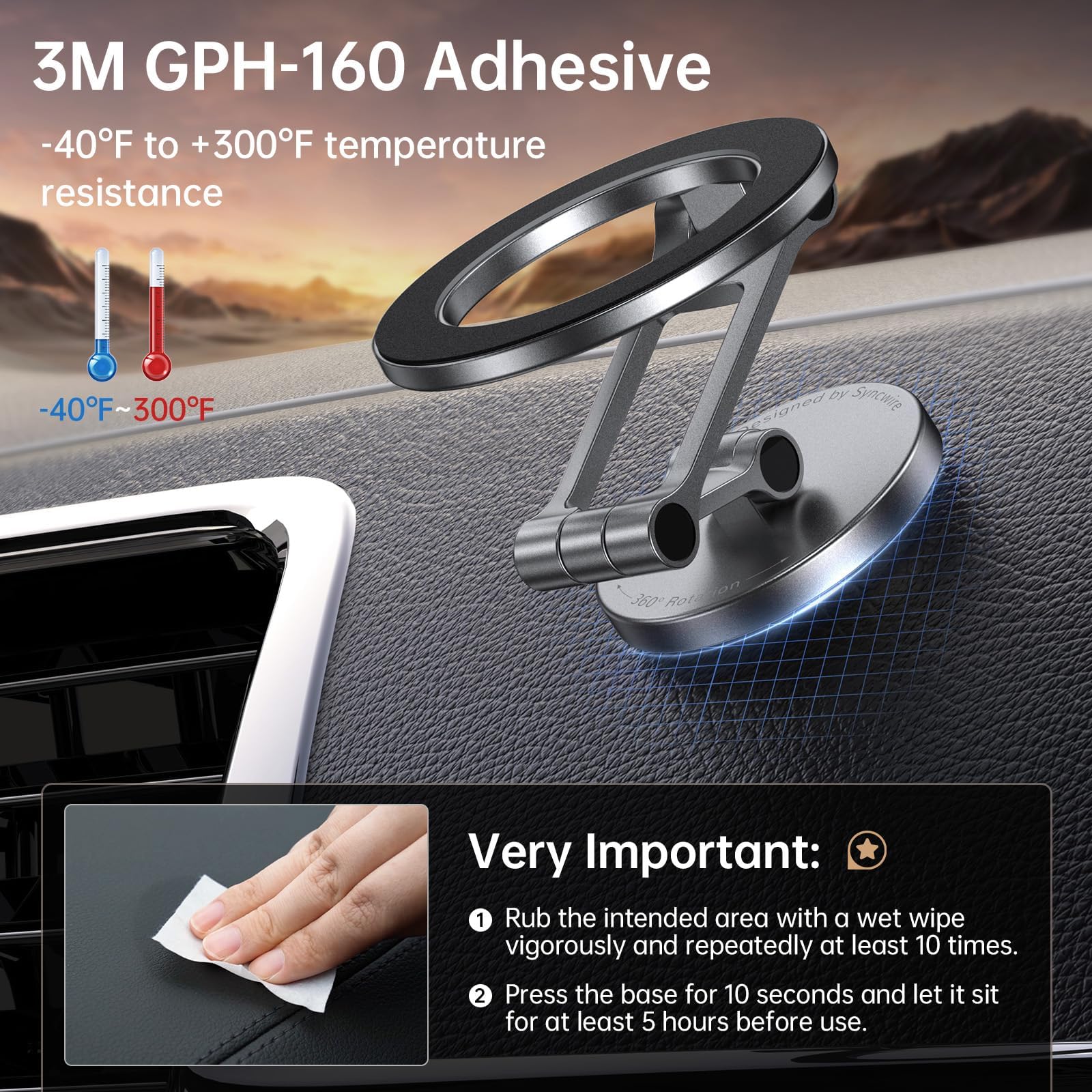 SYNCWIRE Pasuje do uchwytu samochodowego MagSafe do deski rozdzielczej i ekranu Tesla, [całkowicie metalowy] magnetyczny uchwyt na telefon do samochodu, elastyczny trzyosiowy obrót o 360°, mocne