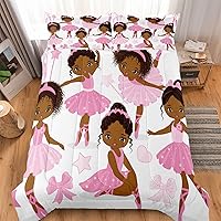 Vista 3 de Juego de ropa de cama individual para niñas, juego de edredón mágico afroamericano con bailarina de ballet, juego de cama rosa para niños pequeños