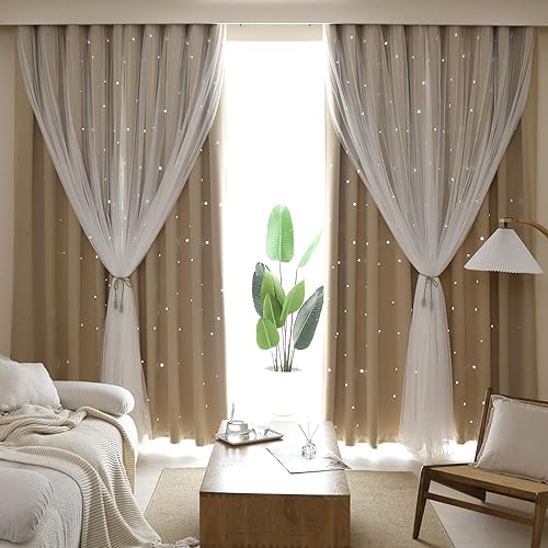 Miniatura 1 de Kinryb Cortinas opacas para niños, para dormitorio, sala de estar, aula, juego de 2 paneles de superposición transparente, cortinas de doble capa