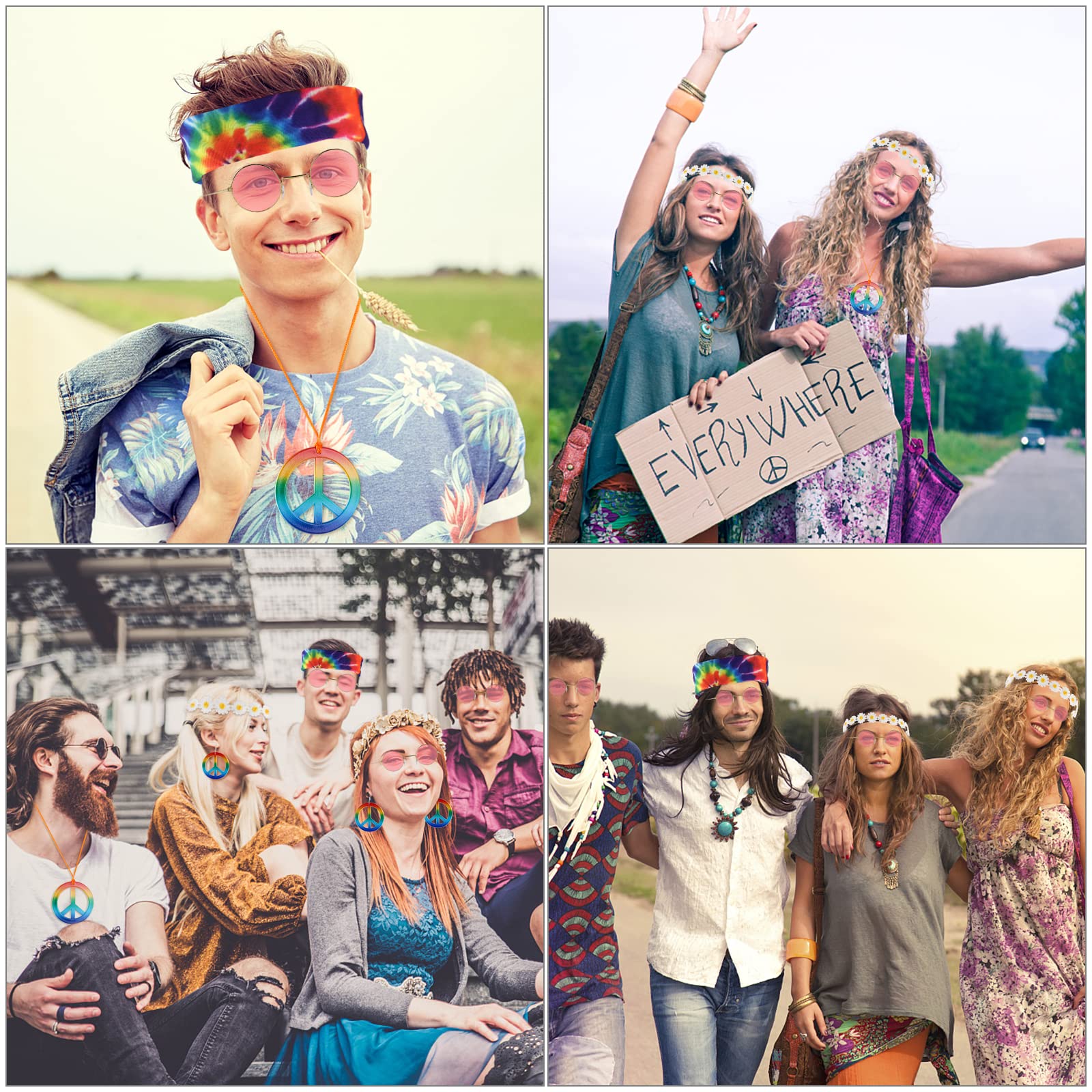 Nezyo 4 Stück Hippie Kostüm Zubehör Hippie Brille Friedenszeichen