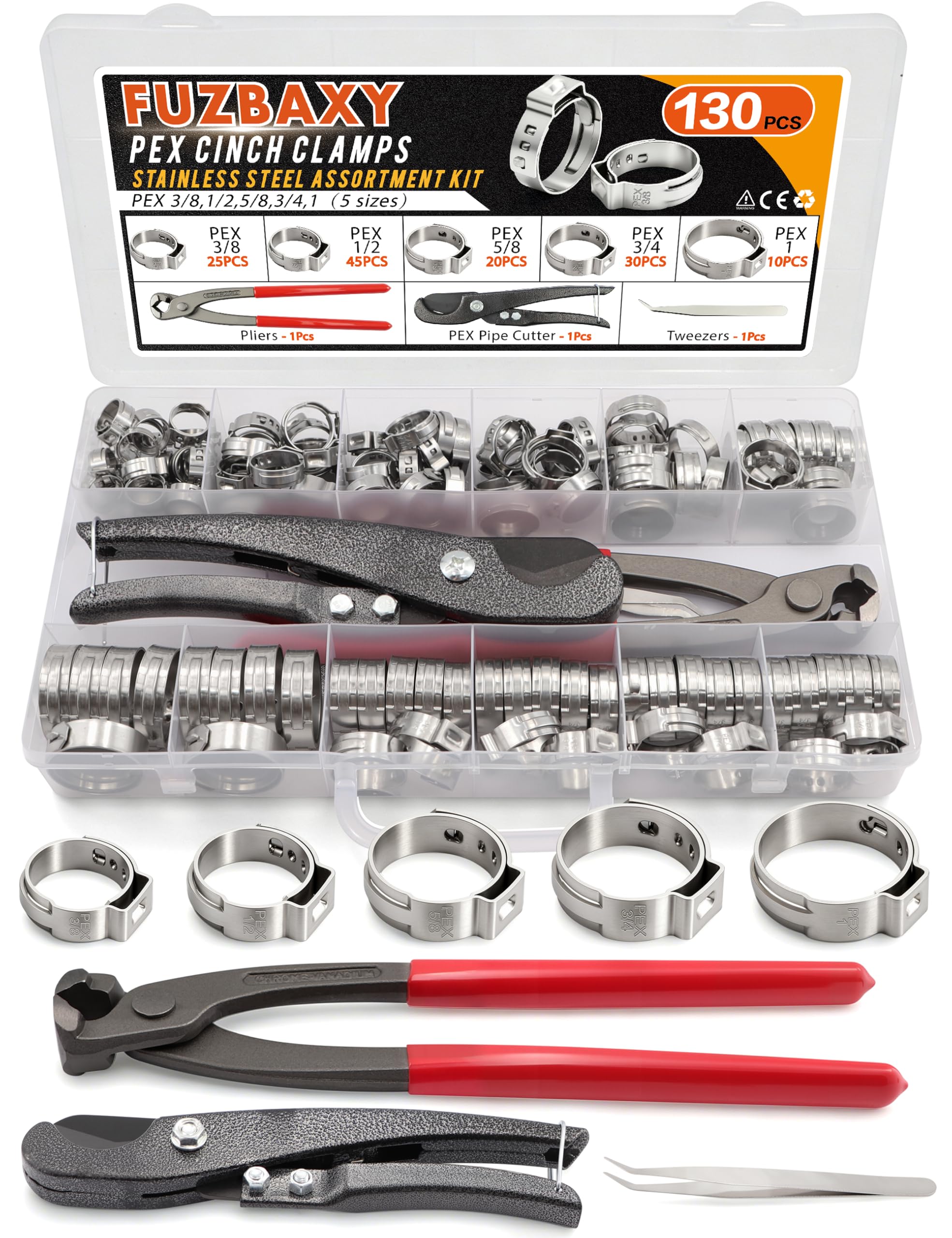 130PCS PEX Cinch Clamps Kit with Crimper Tool for PEX Tubing Vacuum Hoses