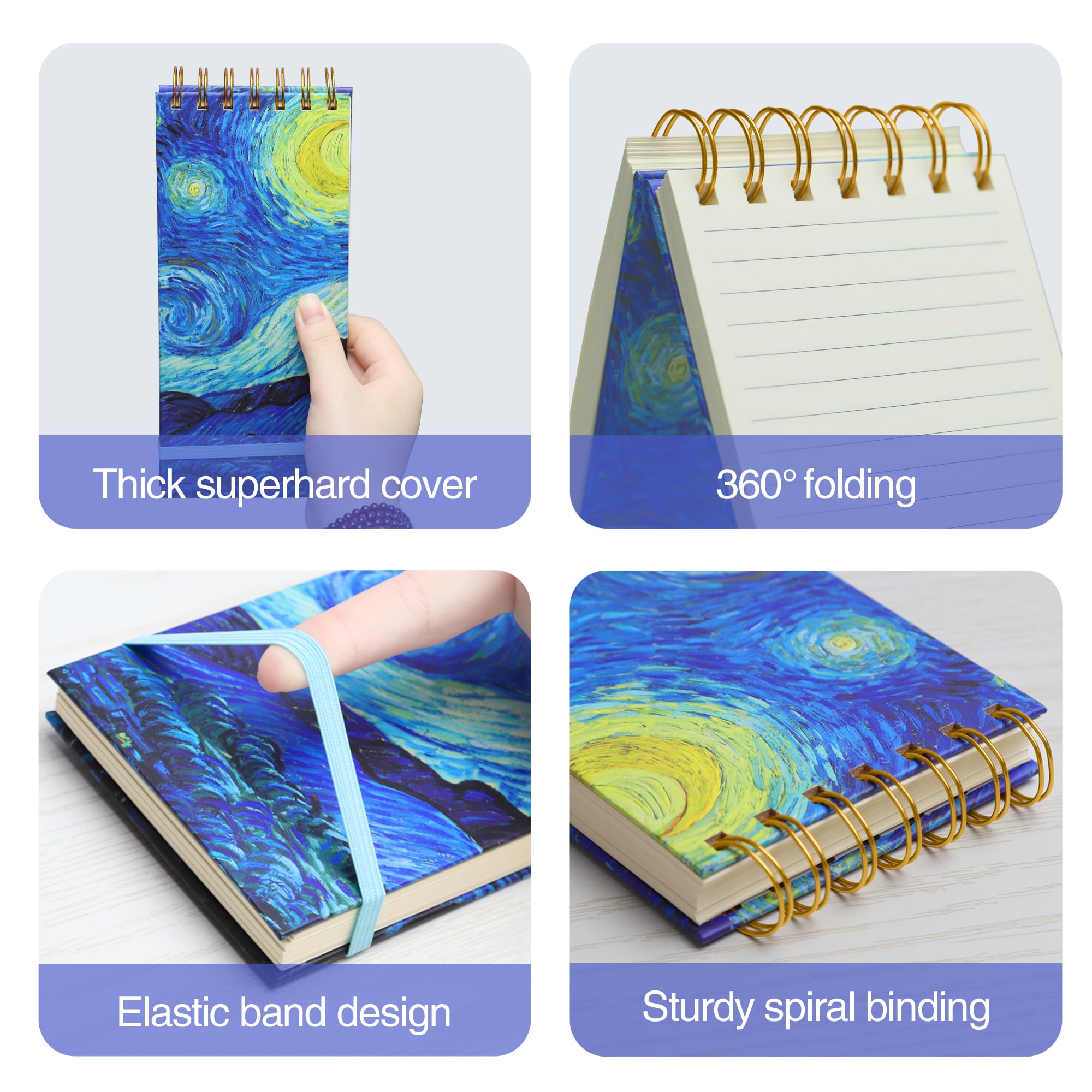 Zestaw 3 szt. Top Spiral Notepad Reporters Notebook Thick Superhard Cover Top Bound Spiral Notebook Van Gogh Gifts Grocery List Notes Steno Notebooks 8,8 x 3,75 In 200 Pages 100GMS To Do List