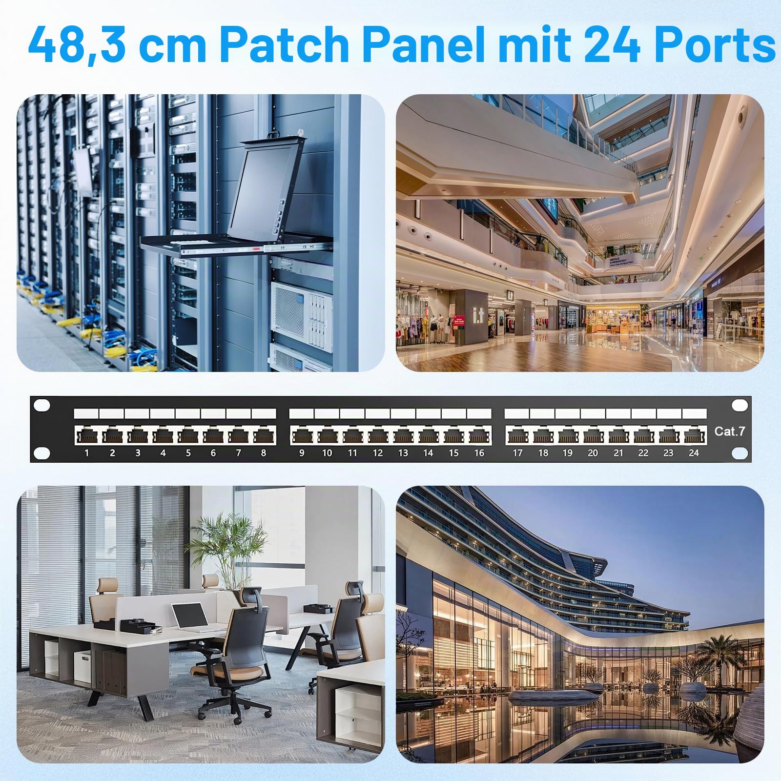 CAT 7 Patchpanel Verteilerfeld 24 Port, Geschirmtes LAN Netzwerk Patchpanel RJ45 mit LSA Leiste, 10Gbps Patchpanel 19 Zoll für Cat7/6A/6 Verlegekabel