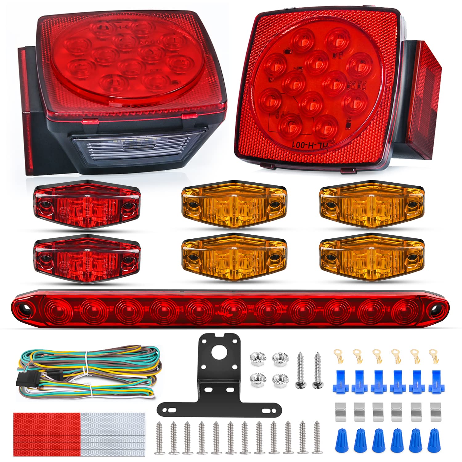 Nilight Square LED Trailer Light Kit Red Amber Stop Turn Tail Marker Lights