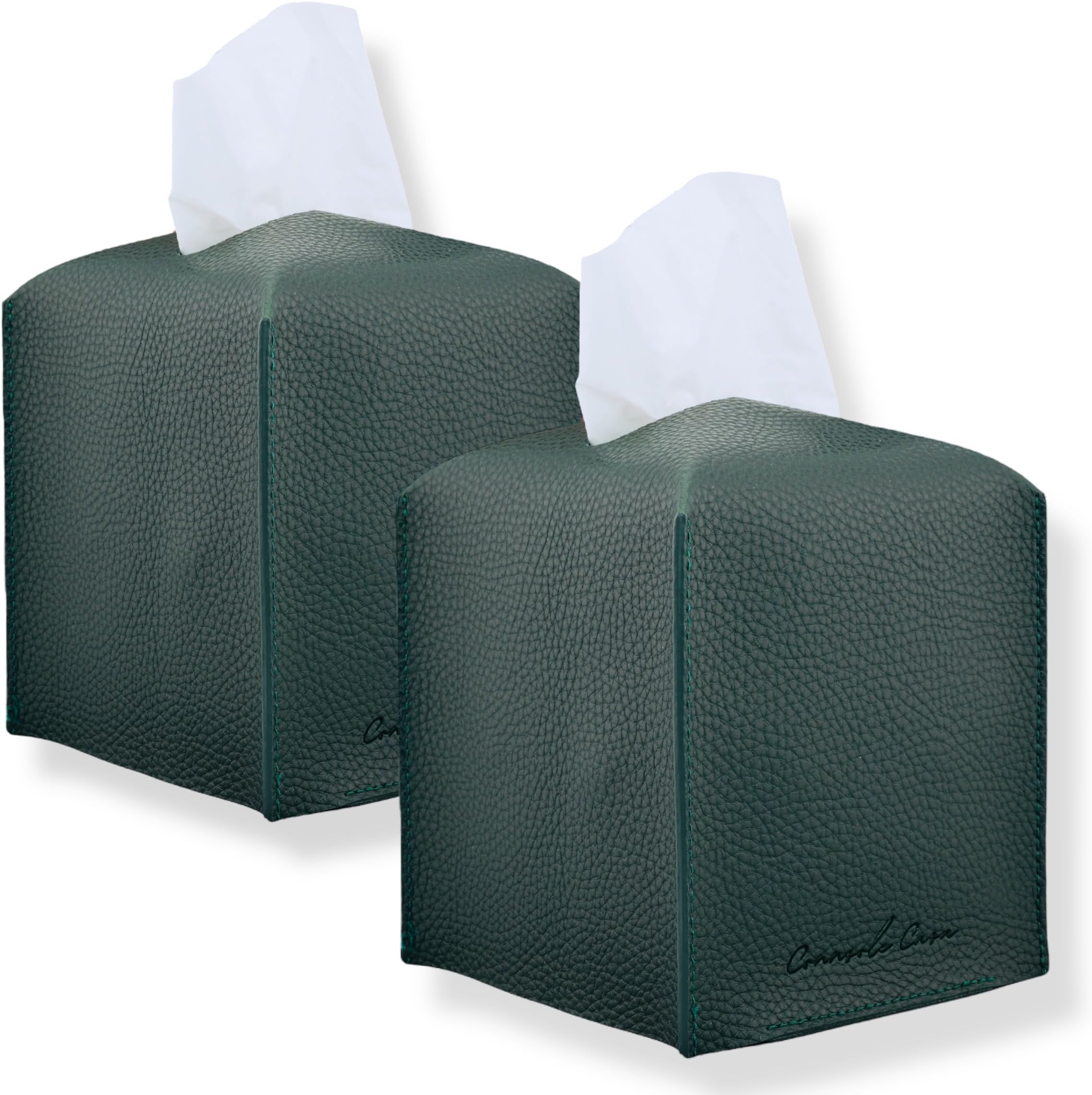 Premium PU Leather Tissue Box Holder - Elegant Hotel-Style Tissue Box Cover for Home, Office & Car Décor, Tissues Cube Organizer for a Natural & Classic Look (Dark-Green 2 Pack)