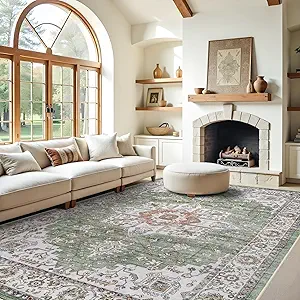 RUUGME Washable 9x12 Area Rugs - Large Boho Rugs for Living Room Kitchen Stain Resistant Carpet Vintage Tribal Rugs for Bedroom with Non Slip Backing Decor Floor Decoration Mat 9x12 Sage/Green
