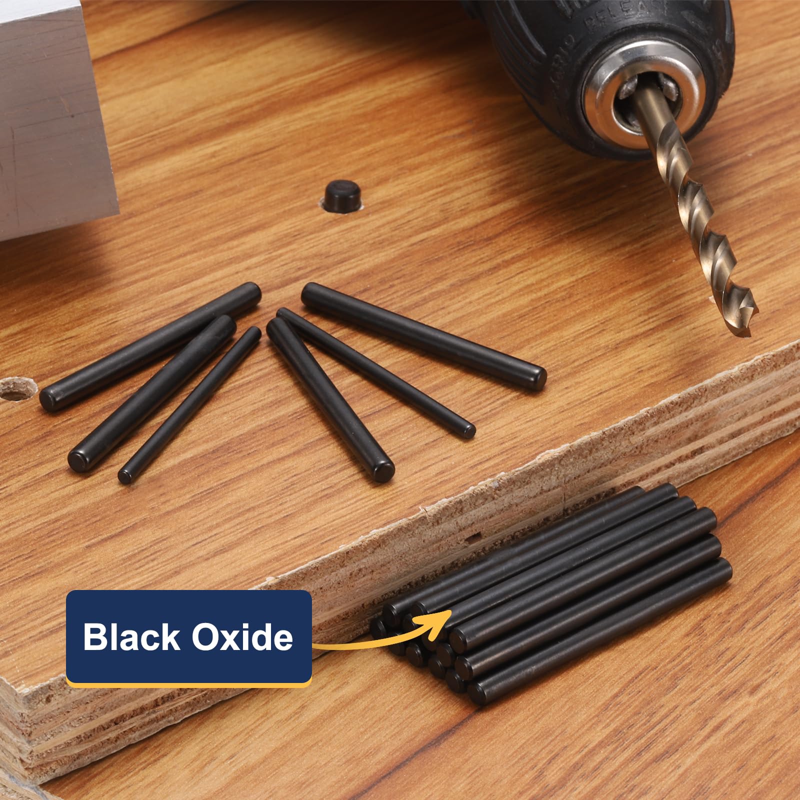 QUARKZMAN 50Pcs Spinotti Cilindrici 3mm x 14mm, Supporti Mensola in Acciaio Inossidabile 304 con Estremità Smussate, Elementi di Fissaggio Metallici per Mensole, Nero