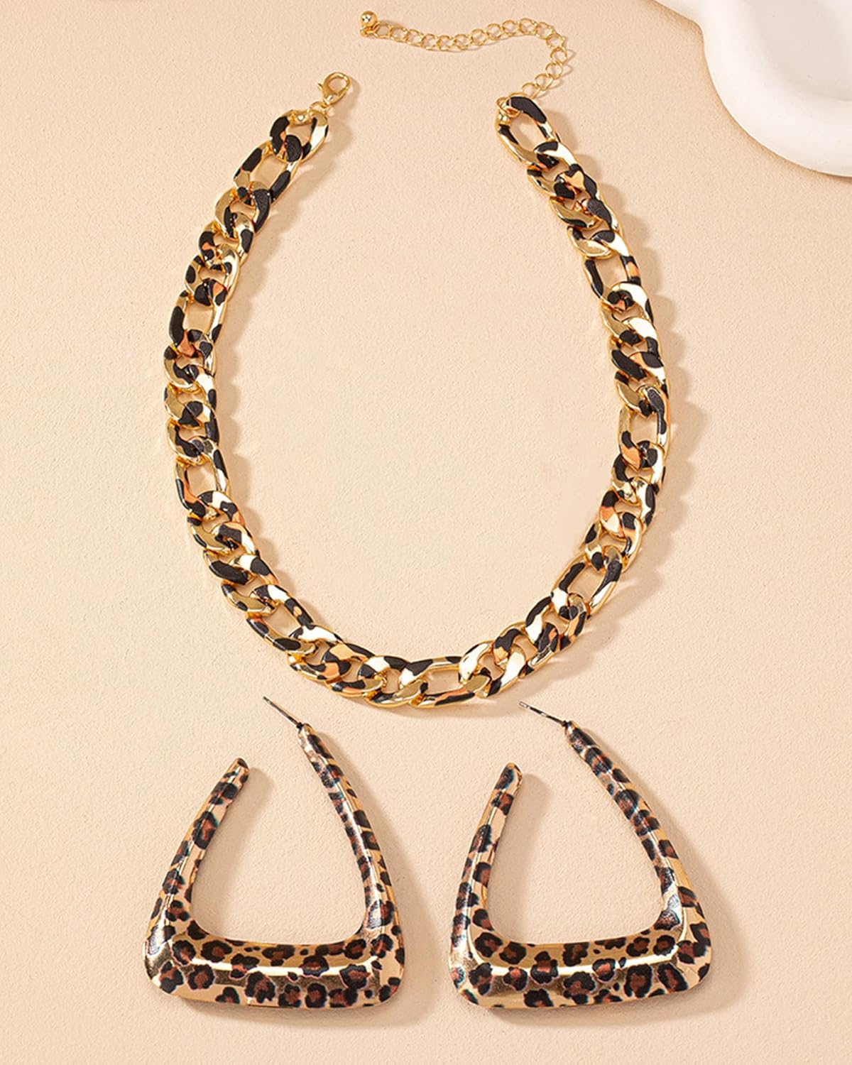 Leopard Jewelry Set for Women Chunky Cheetah Print Chain Necklace Statement Large Leopard Print Dangle Earrings 80/90s Retro Cheetah Necklace Earrings Set 80s 90s Outfits Jewelry Accessories - Image 5