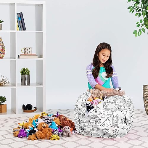 Miniatura 293 de Posh Funda de Silla Puf Rellenable para Almacenamiento de Animales de Peluche para Niños - Organizador de Juguetes Infantiles, Grande-38 - Lona