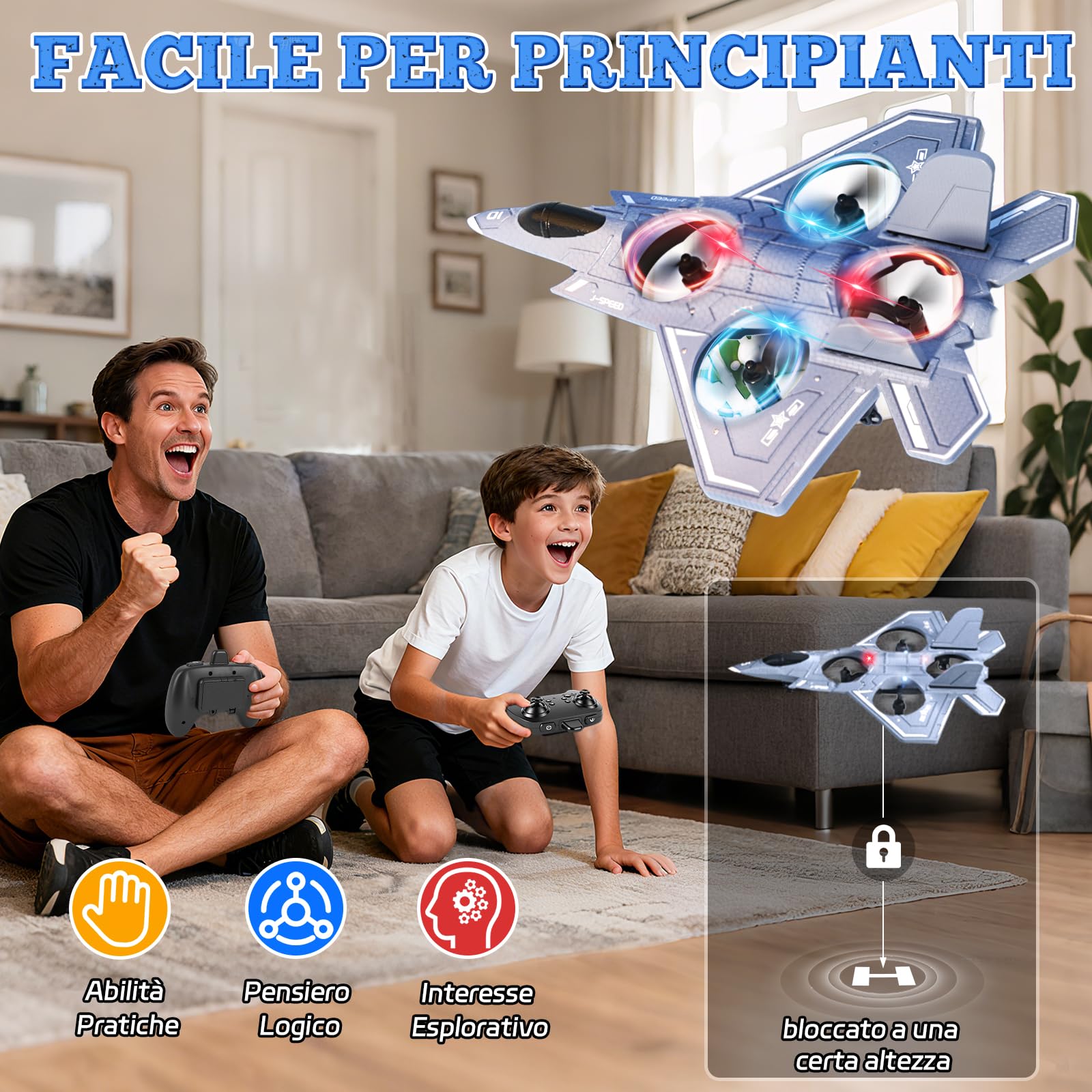 Charmofun Aereo Telecomandato, 2,4 GHz Aereos RC Aereo Radiocomandato-3 Batterie, Luci, 360° Rotazione, Altitudine Fissa, Modalità Senza Testa, Aereos Giocattolo Regalo per Bambini e Principianti