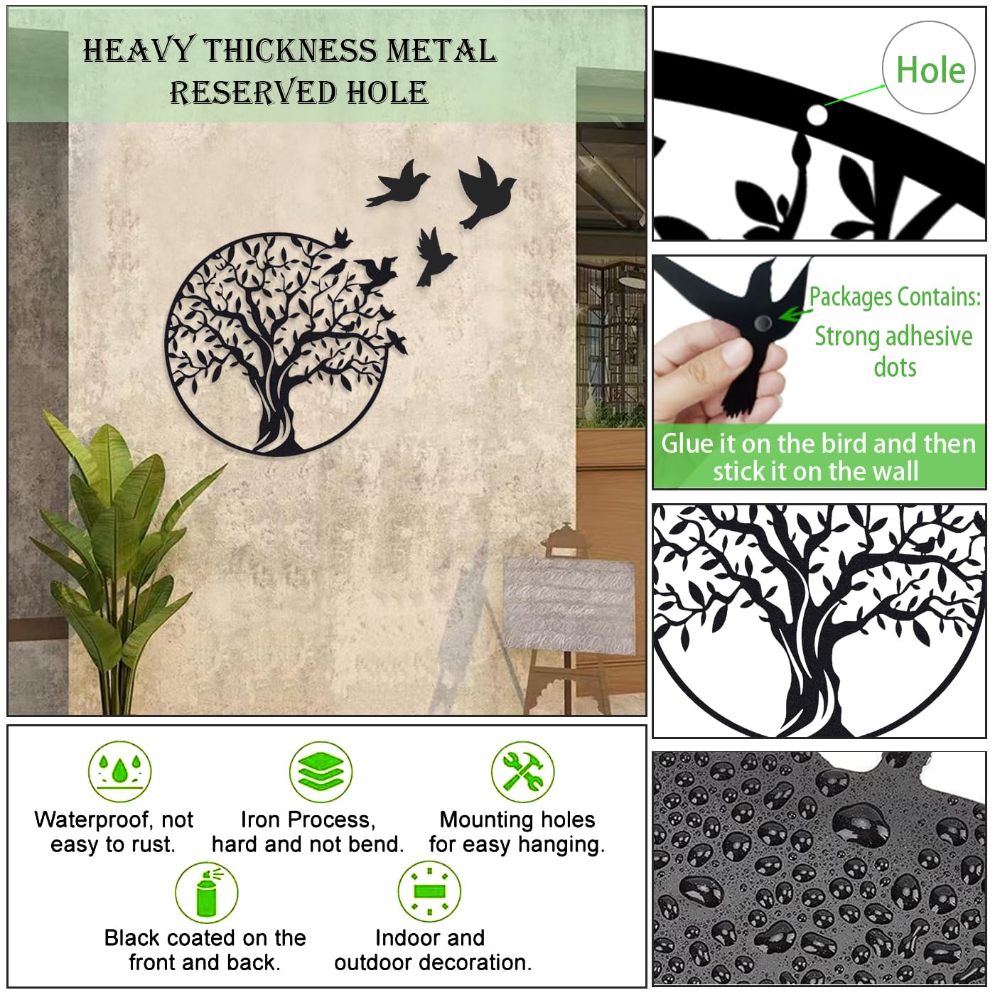 Pduoduo Decorazione da parete in metallo con albero della vita, per interni ed esterni, giardino, casa, camera da letto, soggiorno (49 cm)