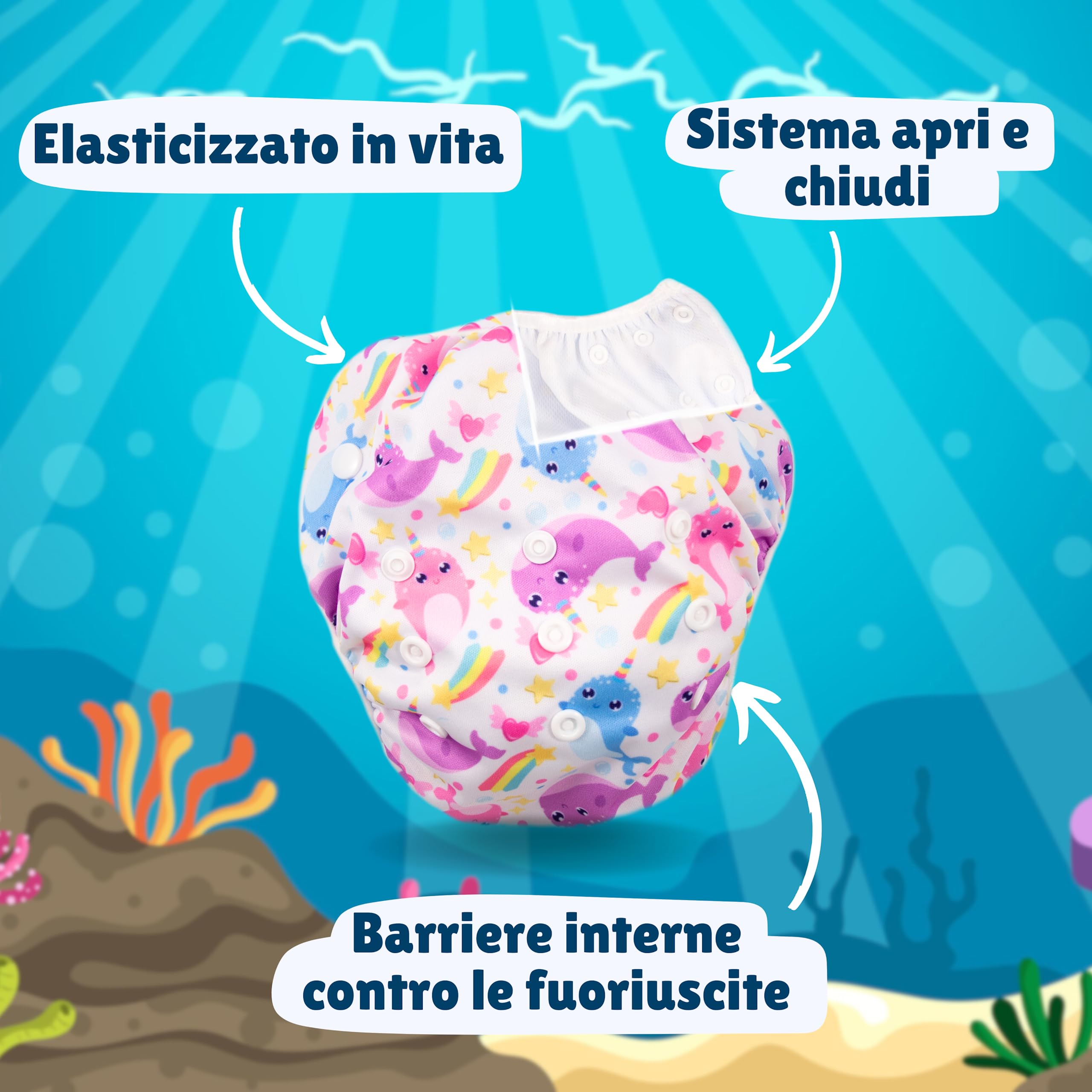 Pannolini Costumino Contenitivo Neonata per Piscina e Mare Lavabile Riutilizzabile Regolabile fino a 2 anni con Borsetta Impermeabile