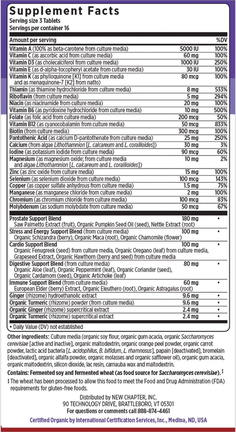New Chapter Men's Multivitamin, Every Man II 40+, Fermented with Probiotics + Selenium + B Vitamins + Vitamin D3 + Organic Non-GMO Ingredients - 48 ct