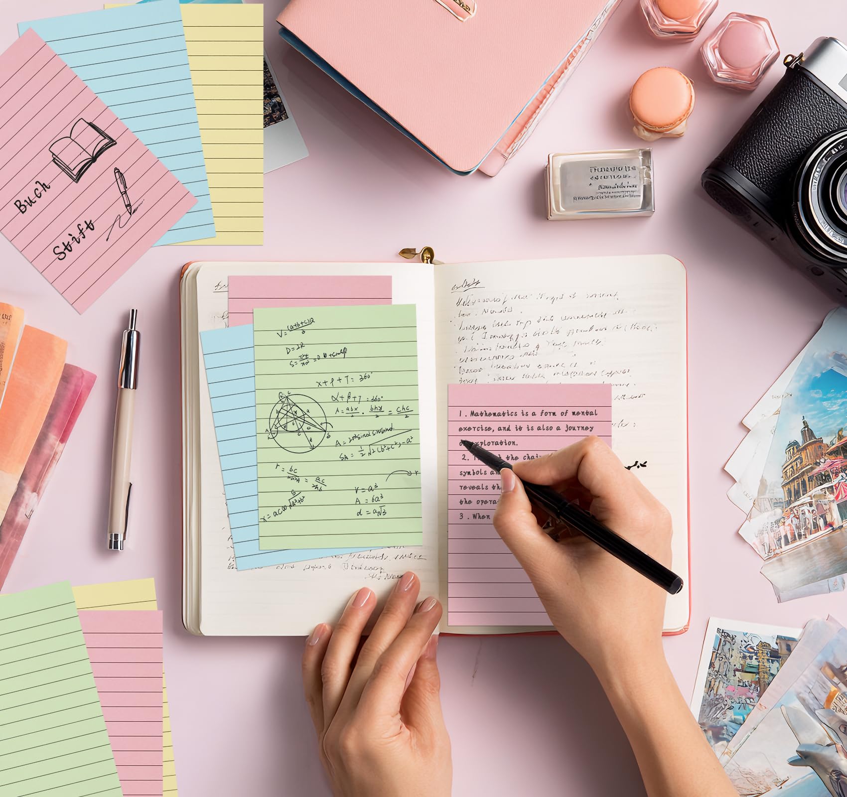 Agoer 500 Pcs Flash Cards, A6 (15x10cm) Lined Index Cards, 4 Colours Revision Cards for Study, Office, Working,School Learning, Durable Heavy Note Cards - Image 3