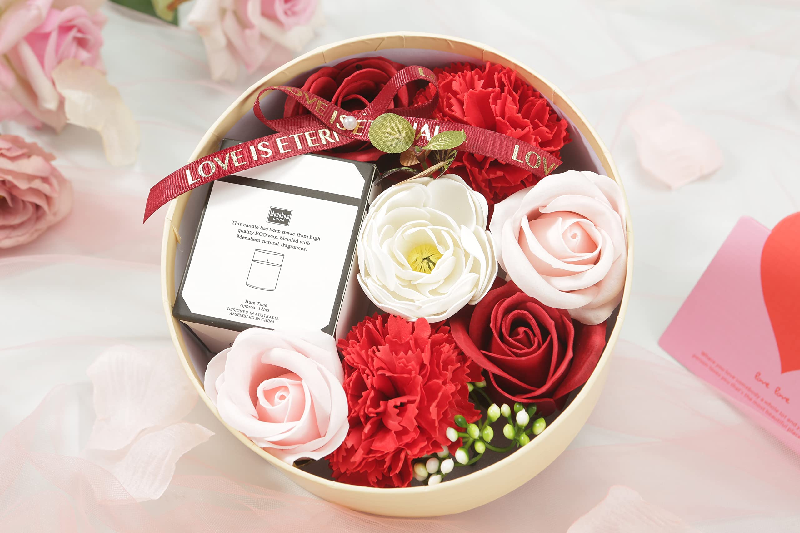 KIKIFLY Rose Gift Box Flowers Foam Fake Roses Bath Rose Hand Soap Flower Petals Scented Fragrance Candle Decoration For Valentine's Day Mother's Day Anniversary Birthday Girl Party Home Decorations