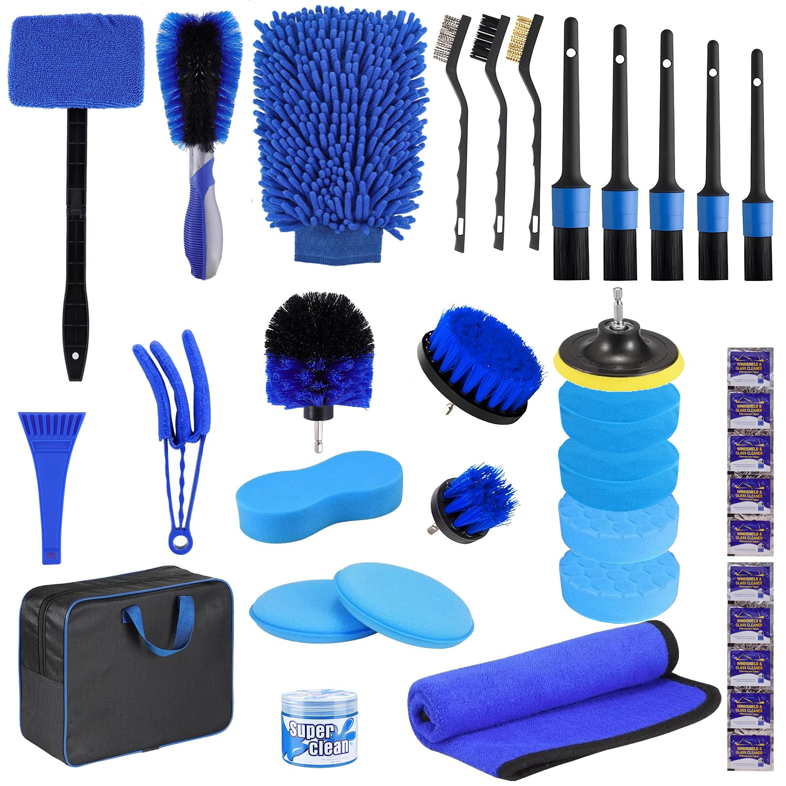 Kit de lavado de coche de 34 piezas, kit de limpieza de coche, juego de cepillos de taladro para detalles de automóviles, cera de coche, guante de lavado para coche, motocicleta, bicicleta, limpieza