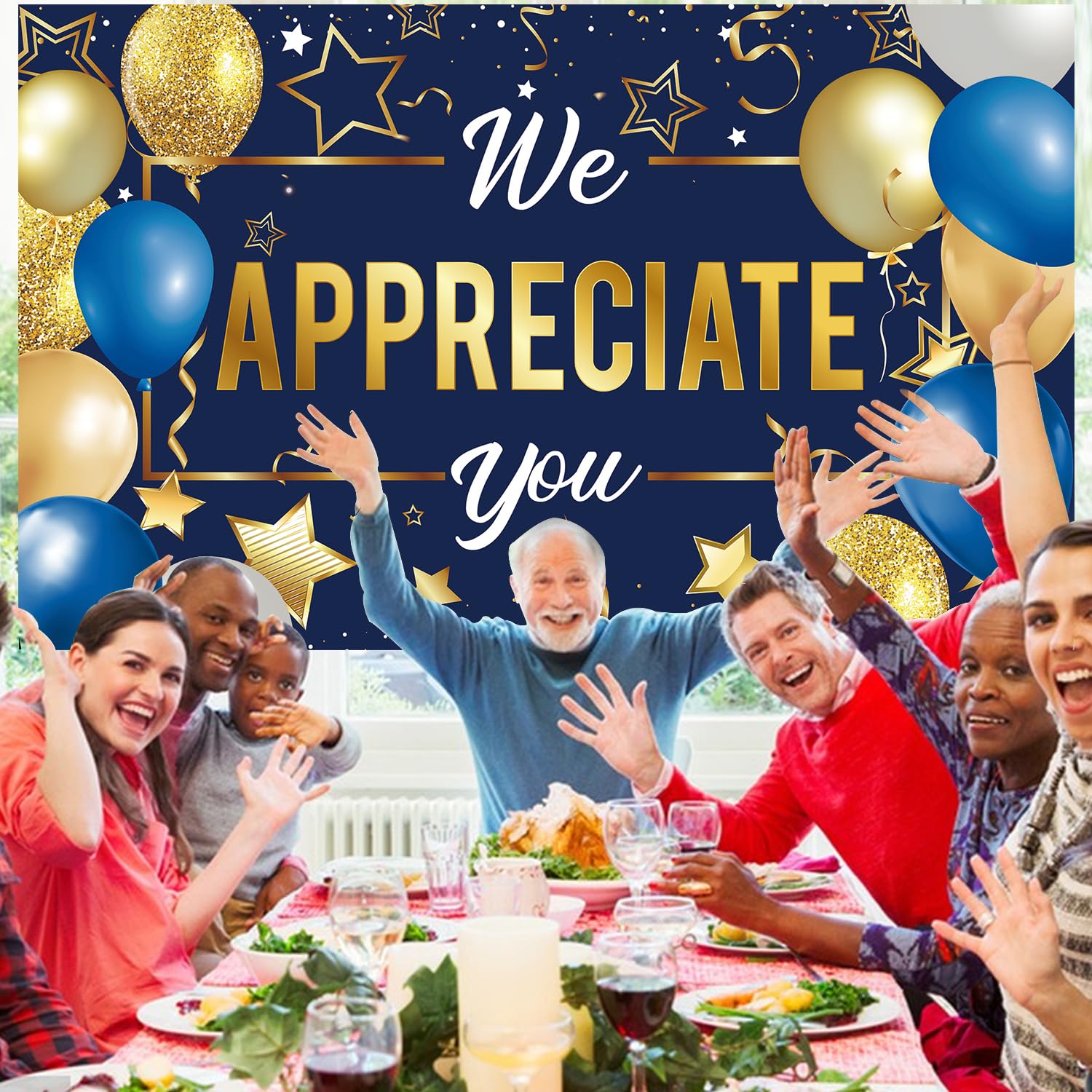 Black Glitter "We Appreciate You" Banner - Nurse, Doctor, Teacher Appreciation Decor, Thank You Party Sign With Rope