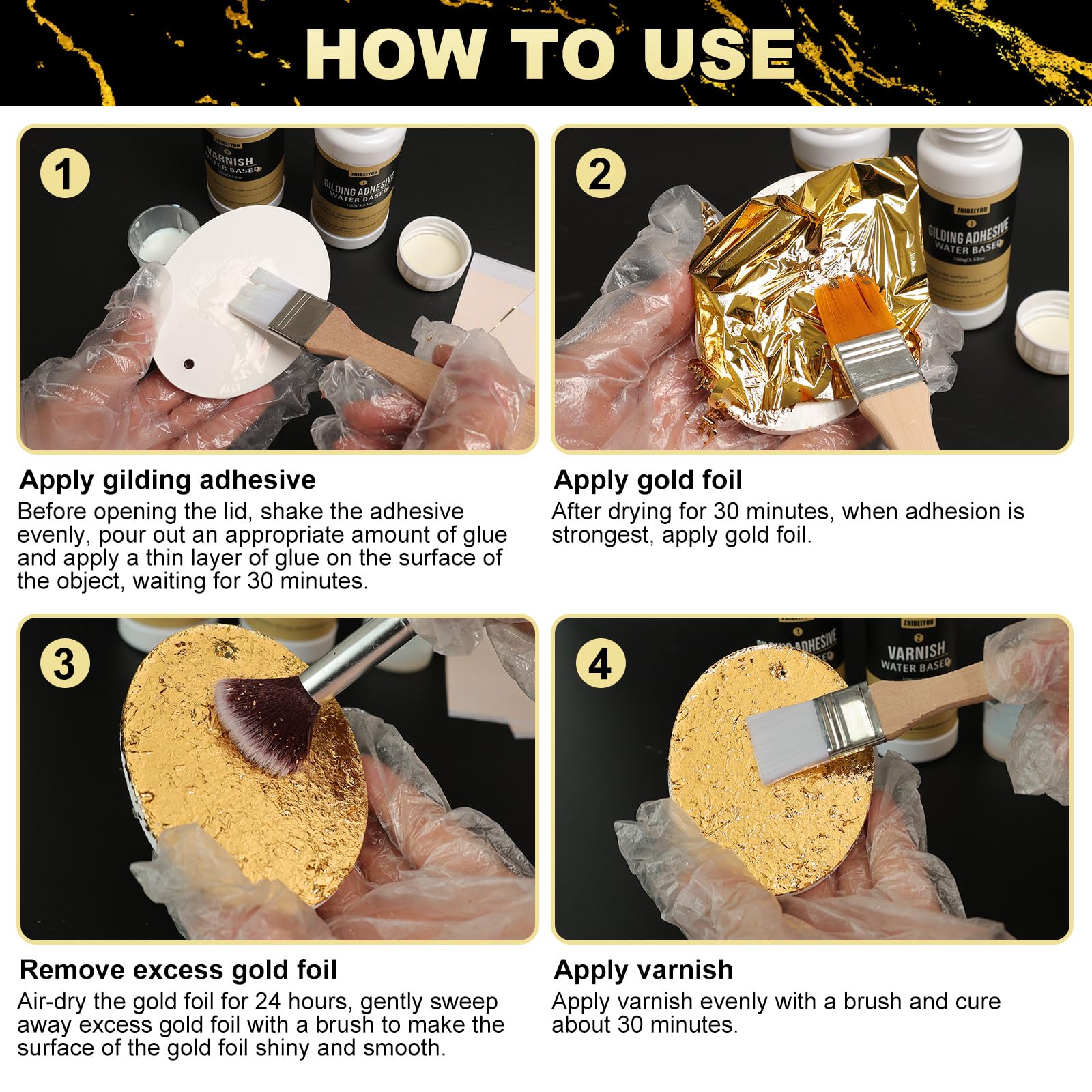 Gold Leaf Gilding Kit - Luxurious Shimmer for Crafts -4 Gold Leaf Gilding Kit - Luxurious Shimmer for Crafts -4