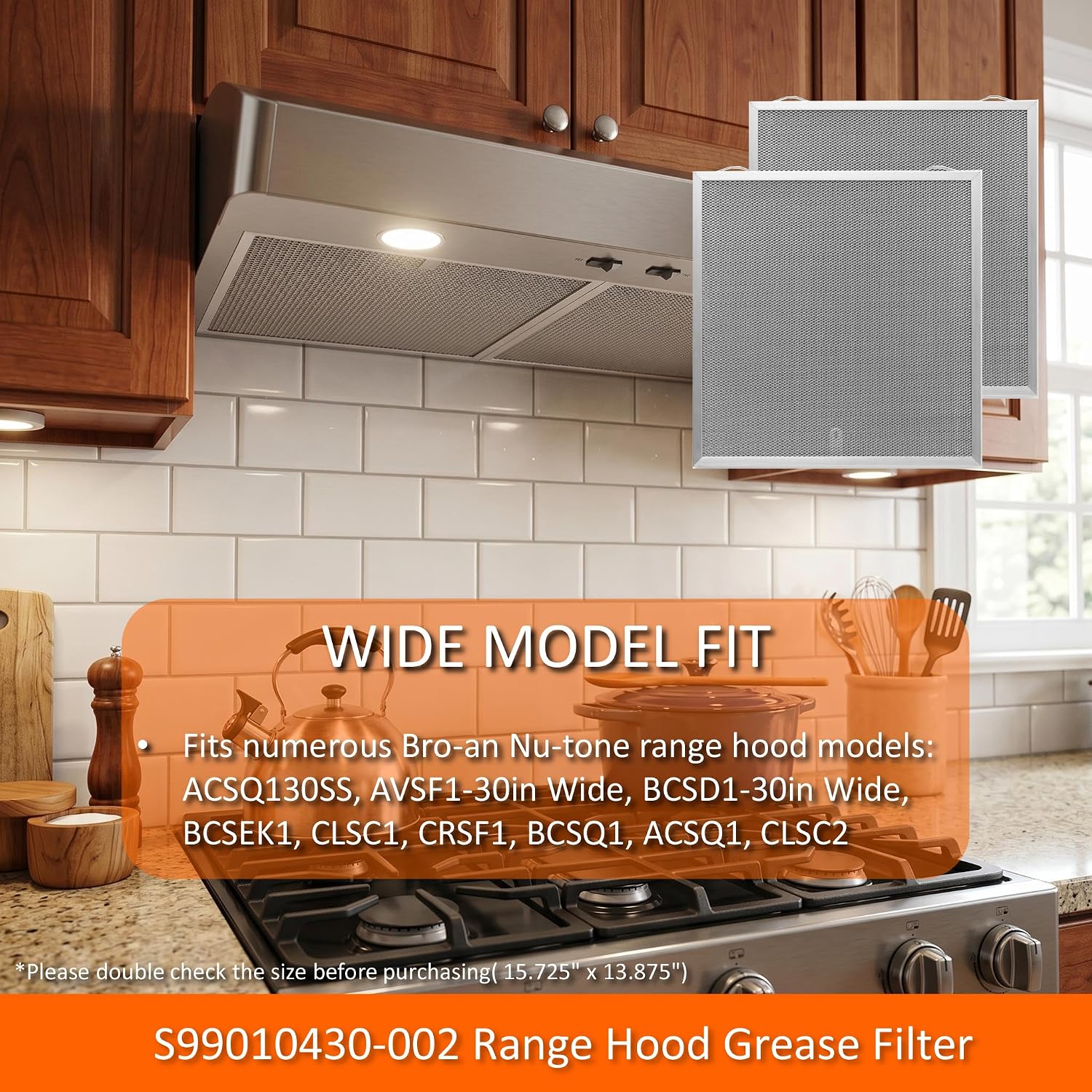2-Pack S99010430-002 Range Hood Filter 15-3/4 x 13-7/8 x 3/8 In