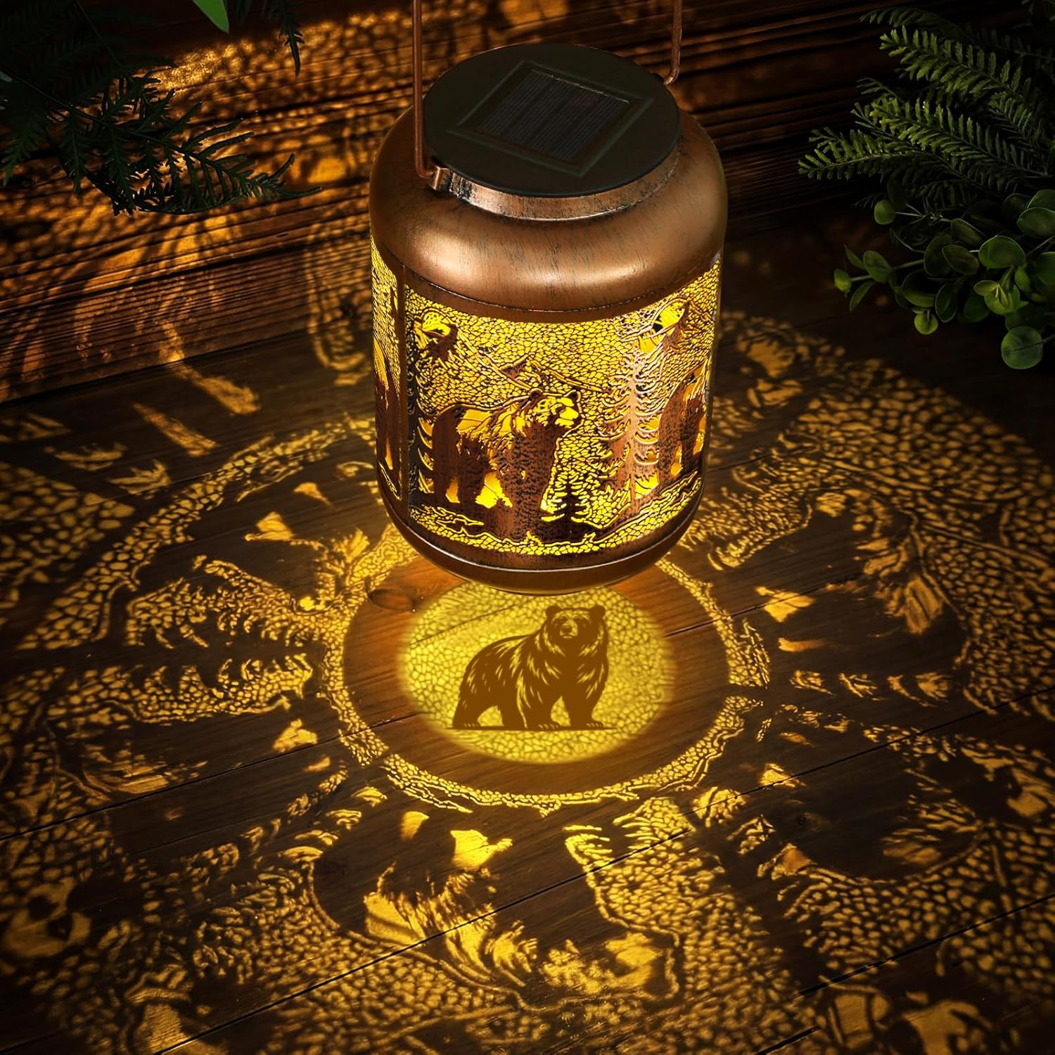Flutesan Bear Solar Lantern Outdoor Waterproof Hanging Light Bear Solar Light Gift for Women Men Summer Xmas Metal Decorative LED Lanterns for Garden Patio Porch Tabletop Landscape