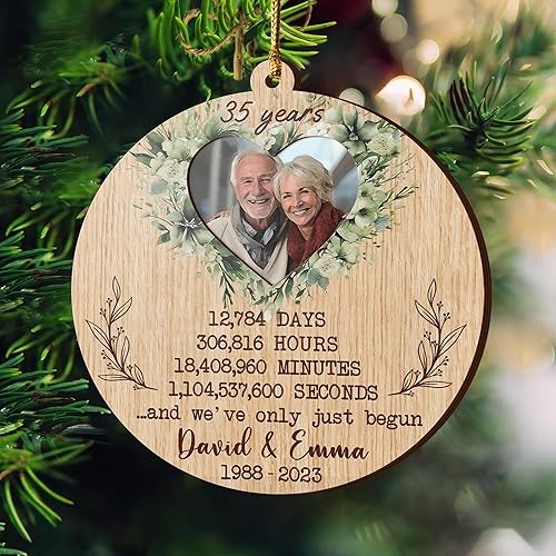 Miniatura 4 de V VIBEPY Adornos personalizados para parejas, adorno de aniversario 2023, 3.5 pulgadas, adornos de 3 capas, decoraciones de 35 aniversario,