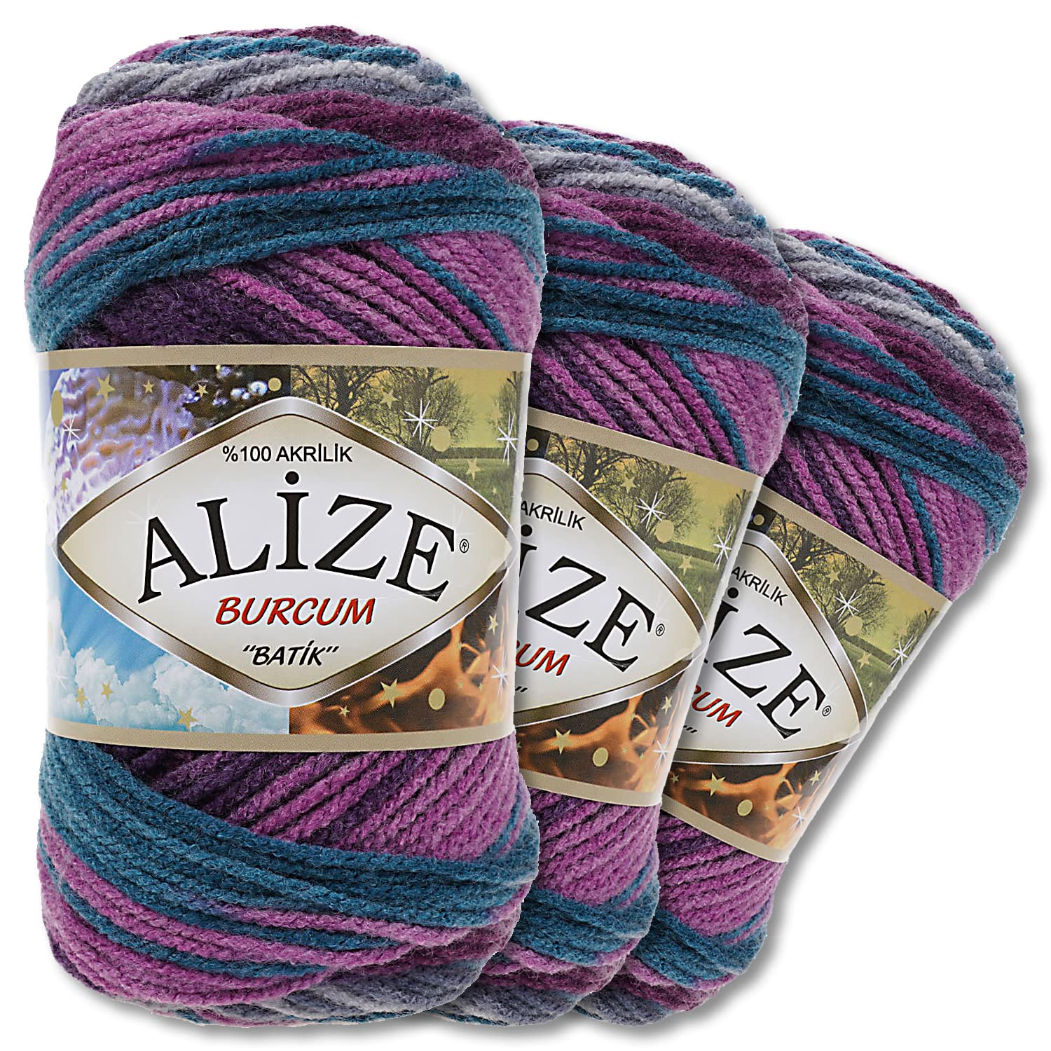 Alize Burcum Lot De 5 Pelotes De Laine à Tricoter 5850 100 G Batik Vert Ocre Beige Avec Dégradé