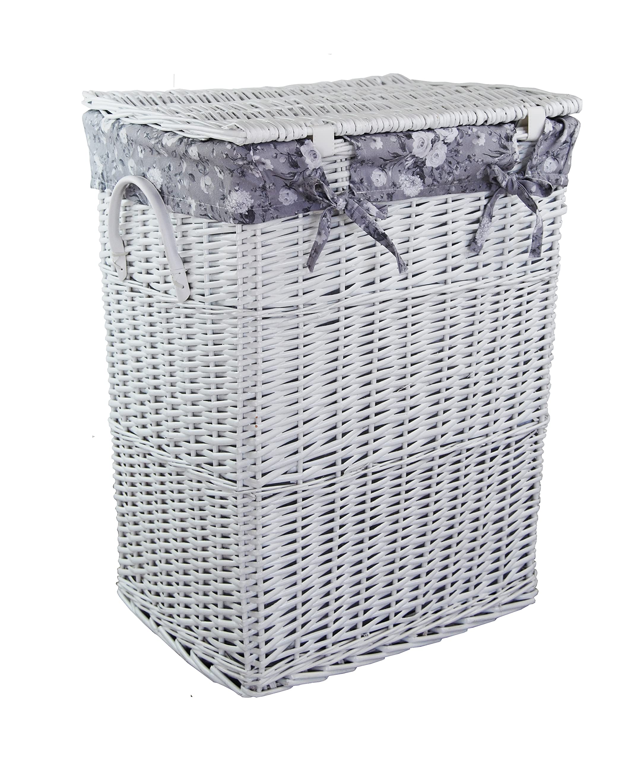 Wäschekorb Wäschetruhe Weide weiß Blumenmuster grau 48x36 H.62