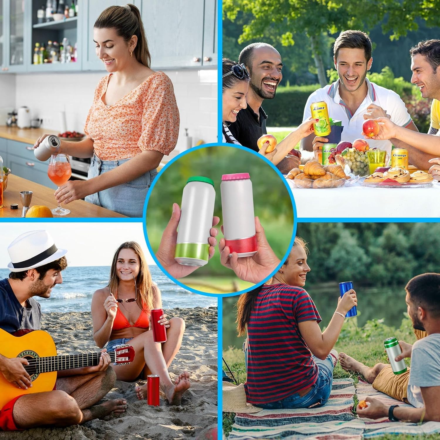 Silicone Soda Can Cover Lids, 12 Pack Reusable Soda Can Lids Beer Can Covers Pop Can Covers, BPA Free Silicone Can Cover, Stopper and Protector for Beer, Beverage, Juice, Fits Standard Cans thumbnail