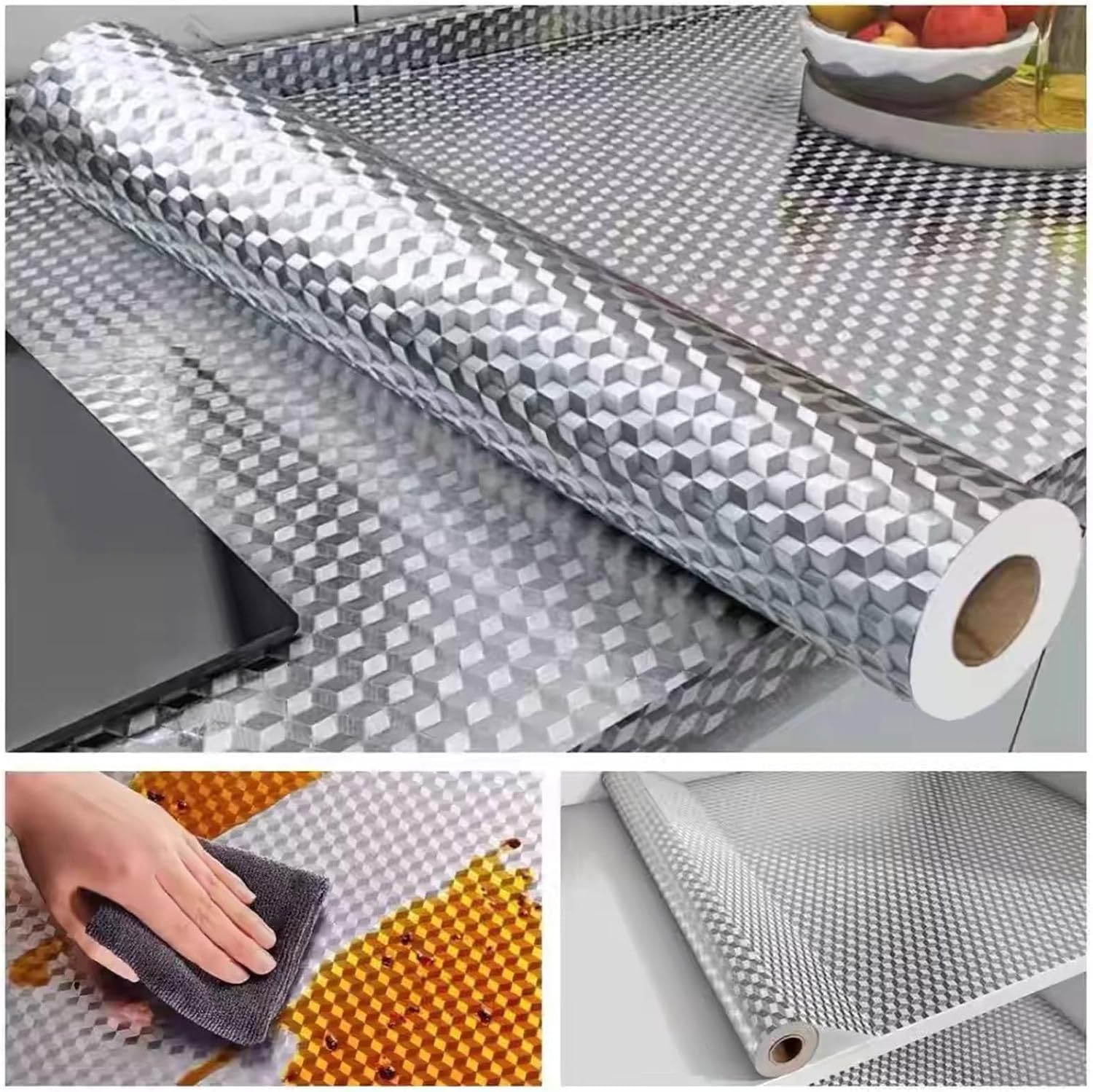Aluminum Foil Kitchen Sticker, Oil Proof Backsplash Wallpaper,15.7x118 inch