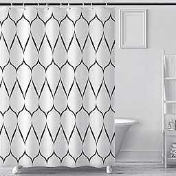 Cortina de Ducha Antimoho 180x200 Rayas, con 12 Anillas y lastres en la Parte Inferior, Lavable Impermeable, de Tela Poliéster, para la Bañera y el Cuarto de Baño