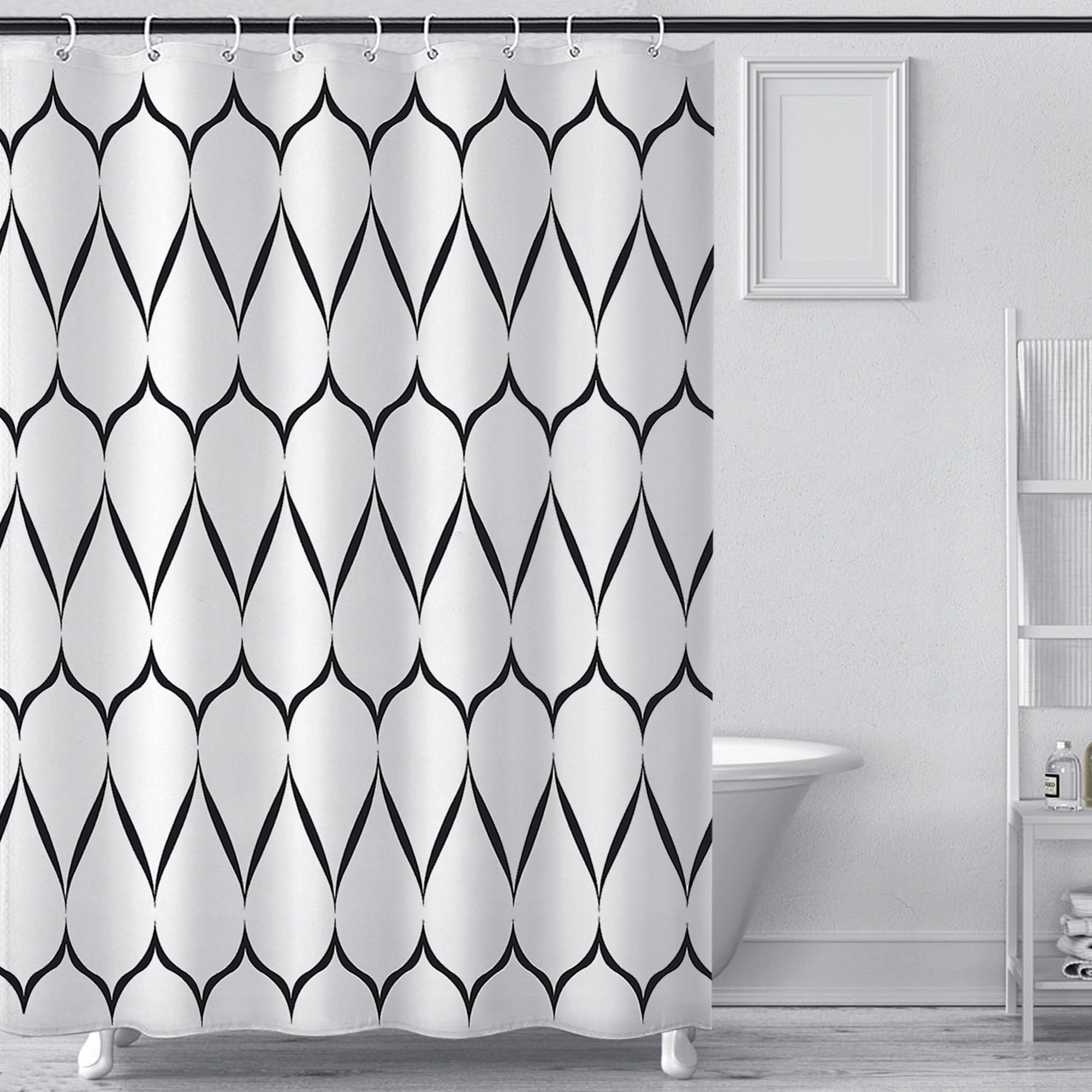 Cortina de Ducha Antimoho 180x200 Rayas, con 12 Anillas y lastres en la Parte Inferior, Lavable Impermeable, de Tela Poliéster, para la Bañera y el Cuarto de Baño - 1