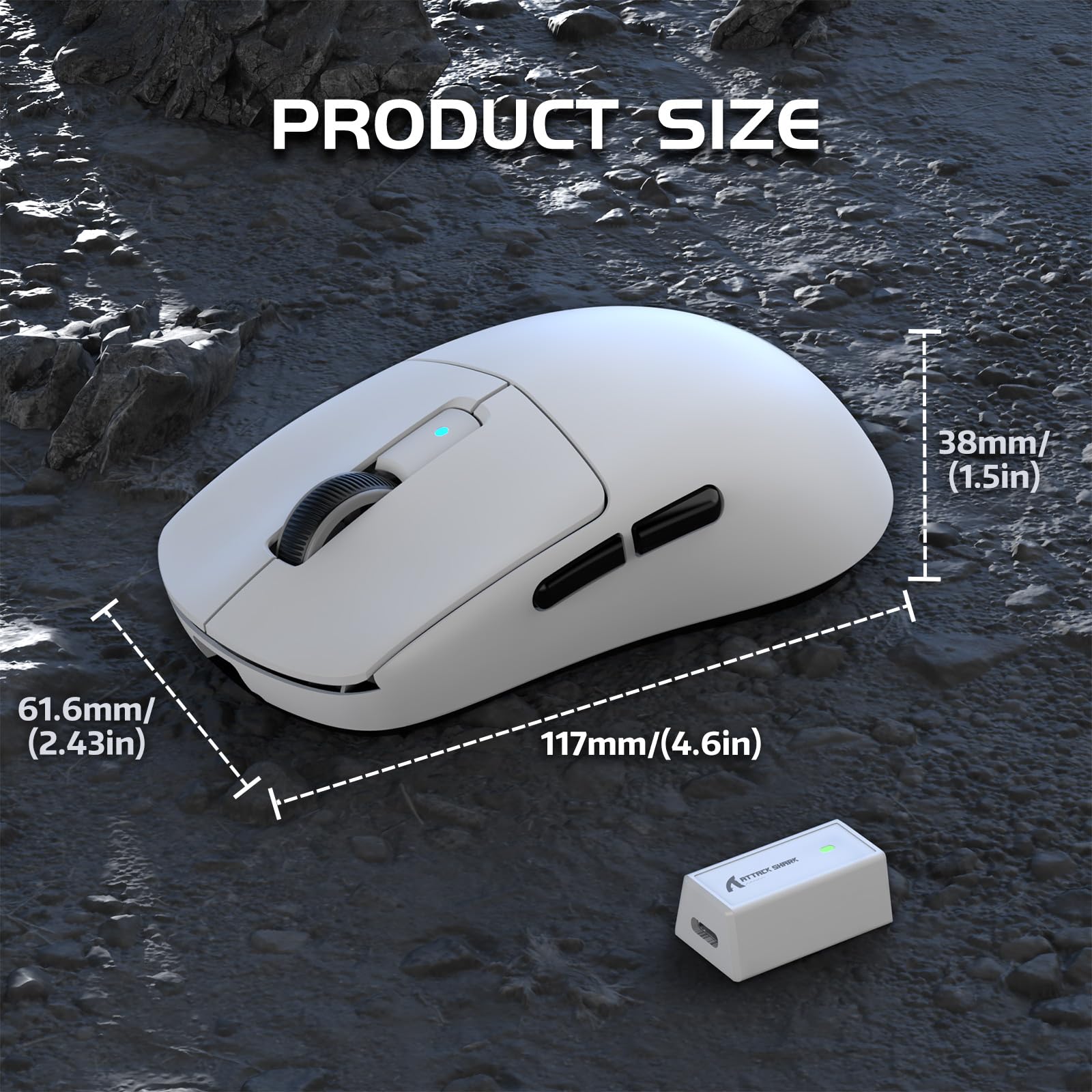 ATTACK SHARK R6 Mouse da gioco wireless 8KHz, SUPERLEGGERO 42g, Nordic 52840 MCU, sensore da gioco PixArt PAW3950MAX, BT/2.4G/Cablato, 6 DPI regolabili fino a 42000, batteria da 250mAh, PC/Mac(bianco)