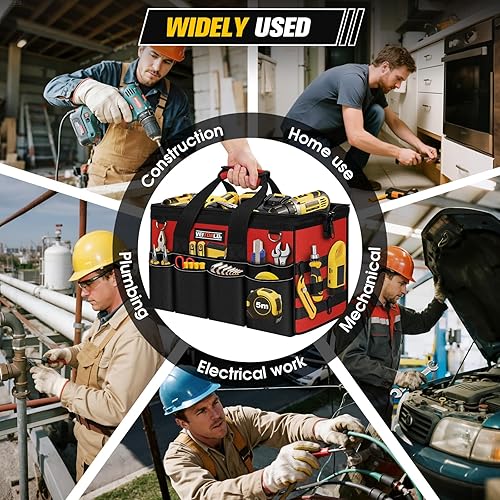 Miniatura 8 de Bolsa de herramientas resistente de 16 pulgadas, organizador de caja de herramientas de 19 bolsillos, bolsa de herramientas portátil con mango suave