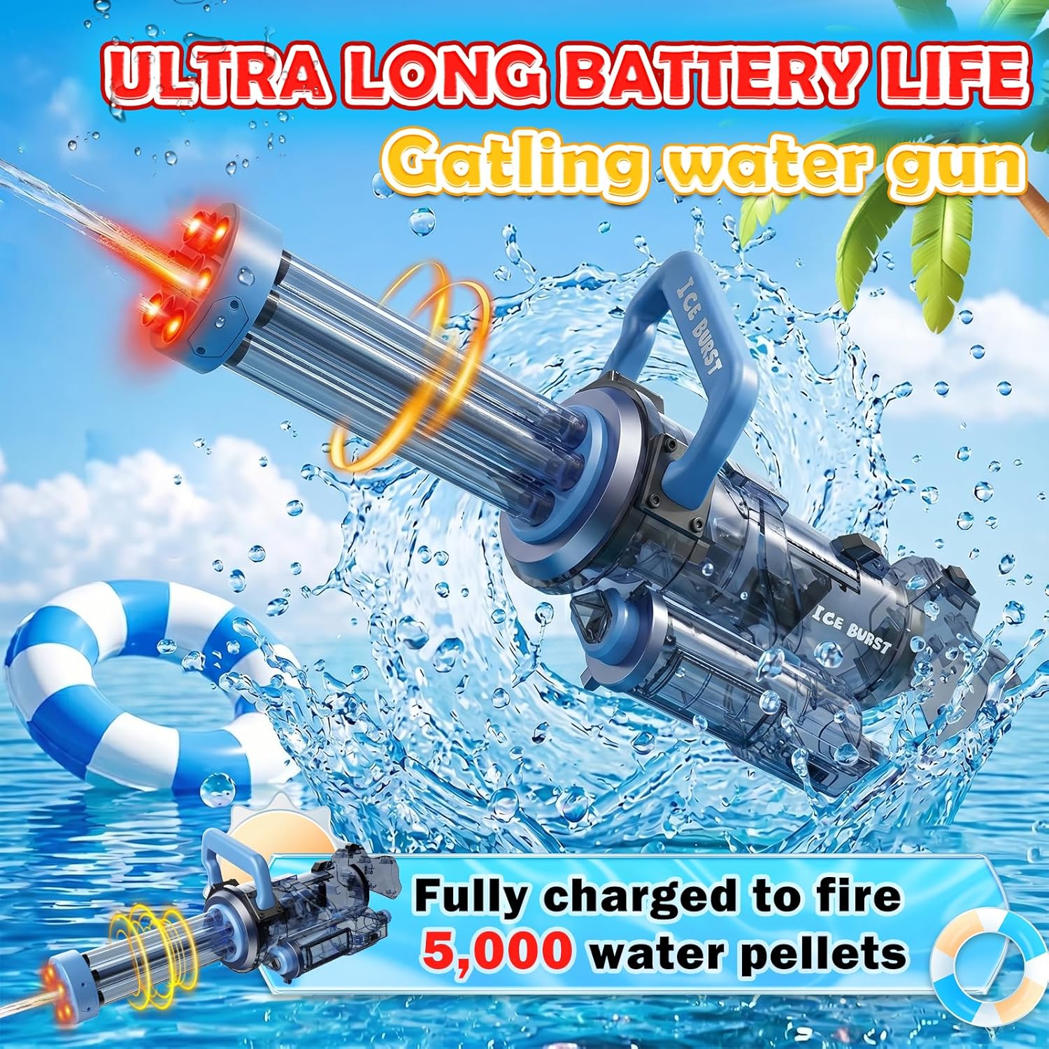 Electric Water Gun for Adults Kids, Powerful Automatic Squirt Waterguns Pistol, Summer Outdoor Beach Pool Backyard Party Games Toys Gifts for Teen Boys 8+, Blue