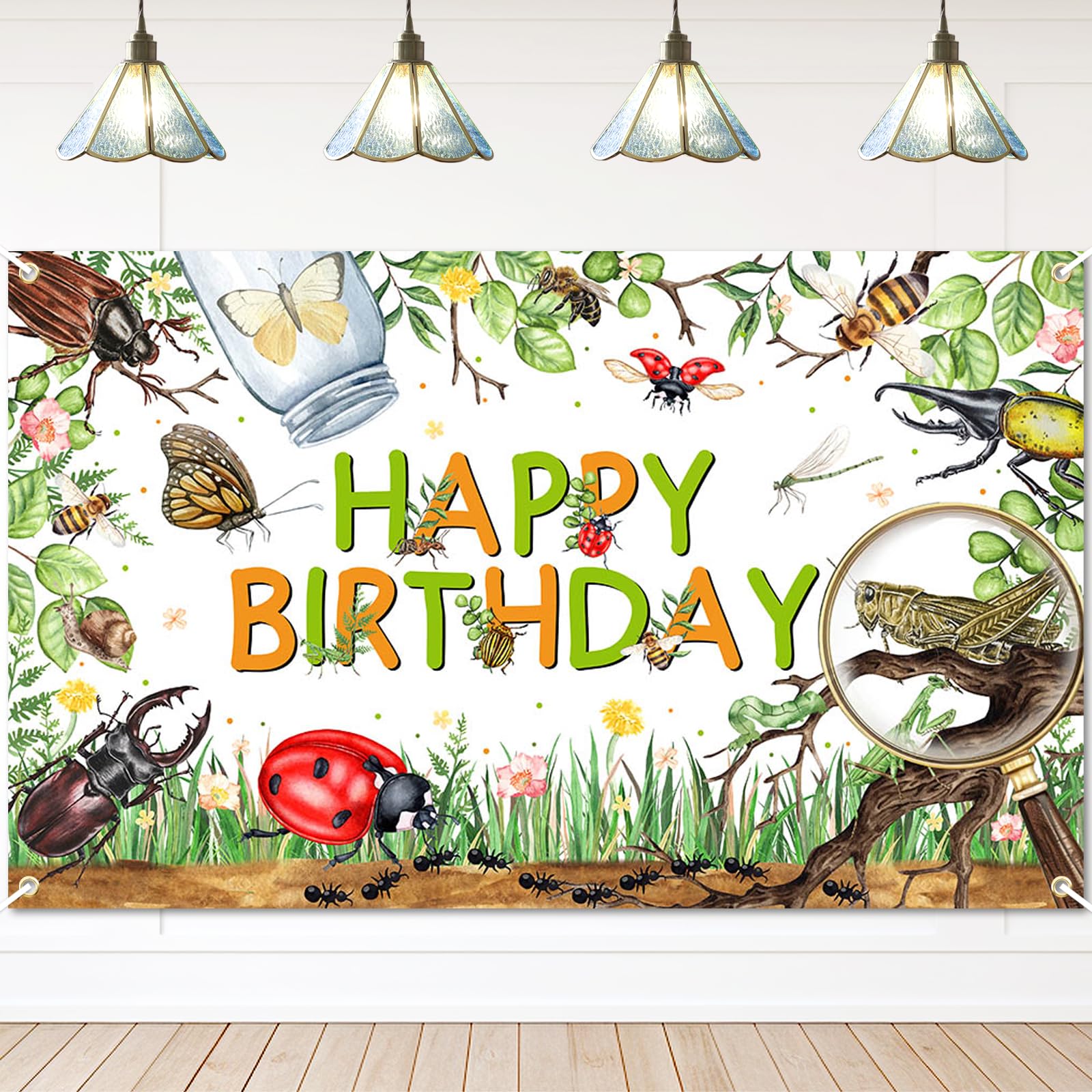 Avezano Bugs Happy Birthday Party Banner Spring Insect Theme Birthday Party Decorations Microcosm Woodland Ladybug Reptile Inserts Party Decorations