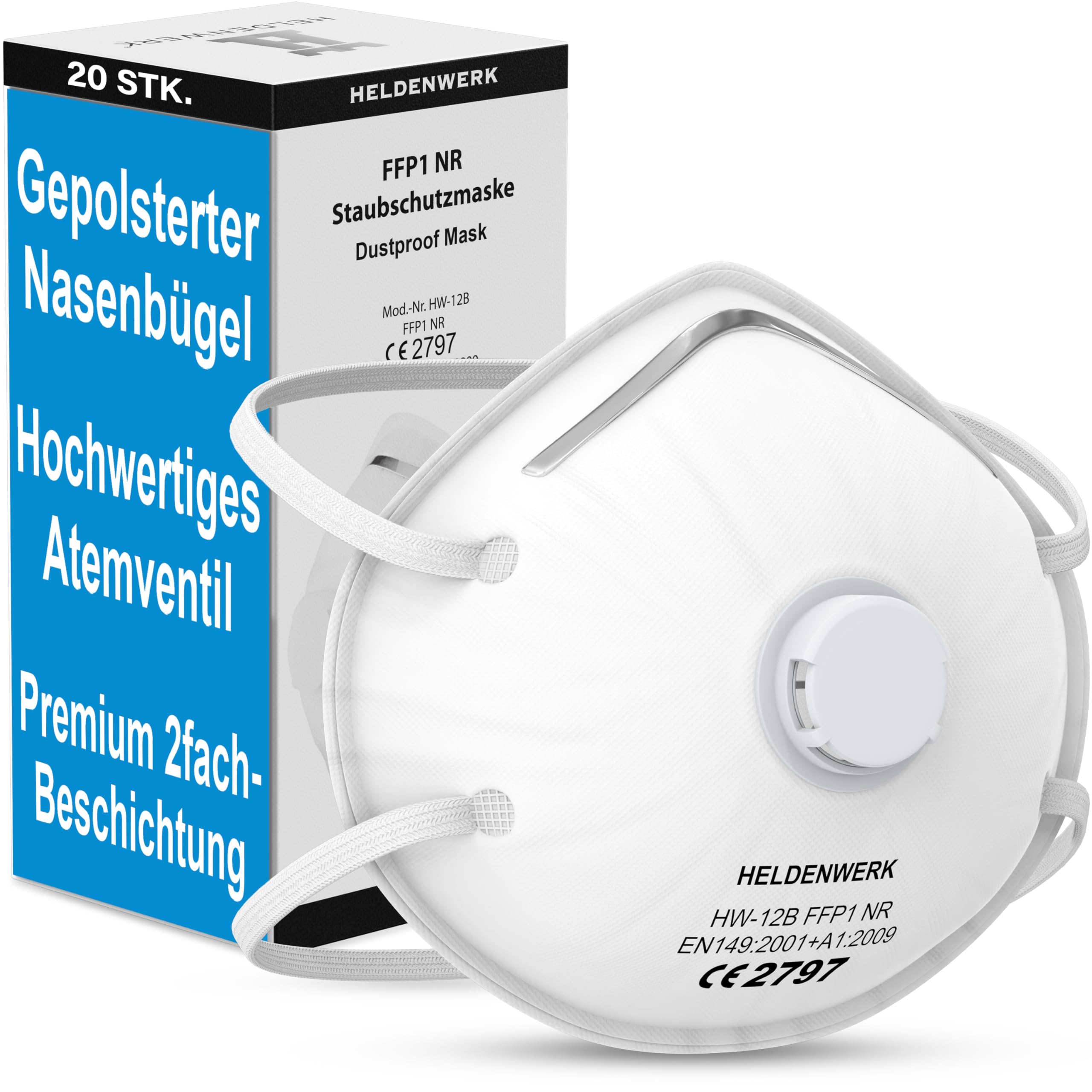 Heldenwerk Mascherina di protezione respiratoria in set da 5 10 o 20 FFP1 perfettamente regolabile per polveri sottili