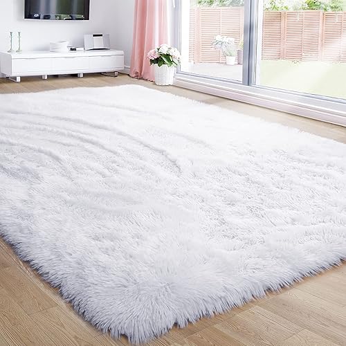 Alfombra esponjosa, peluda, lanuda y suave para decoración de dormitorio, sala de estar, habitación de los niños, el bebé o juegos, color blanco, de
