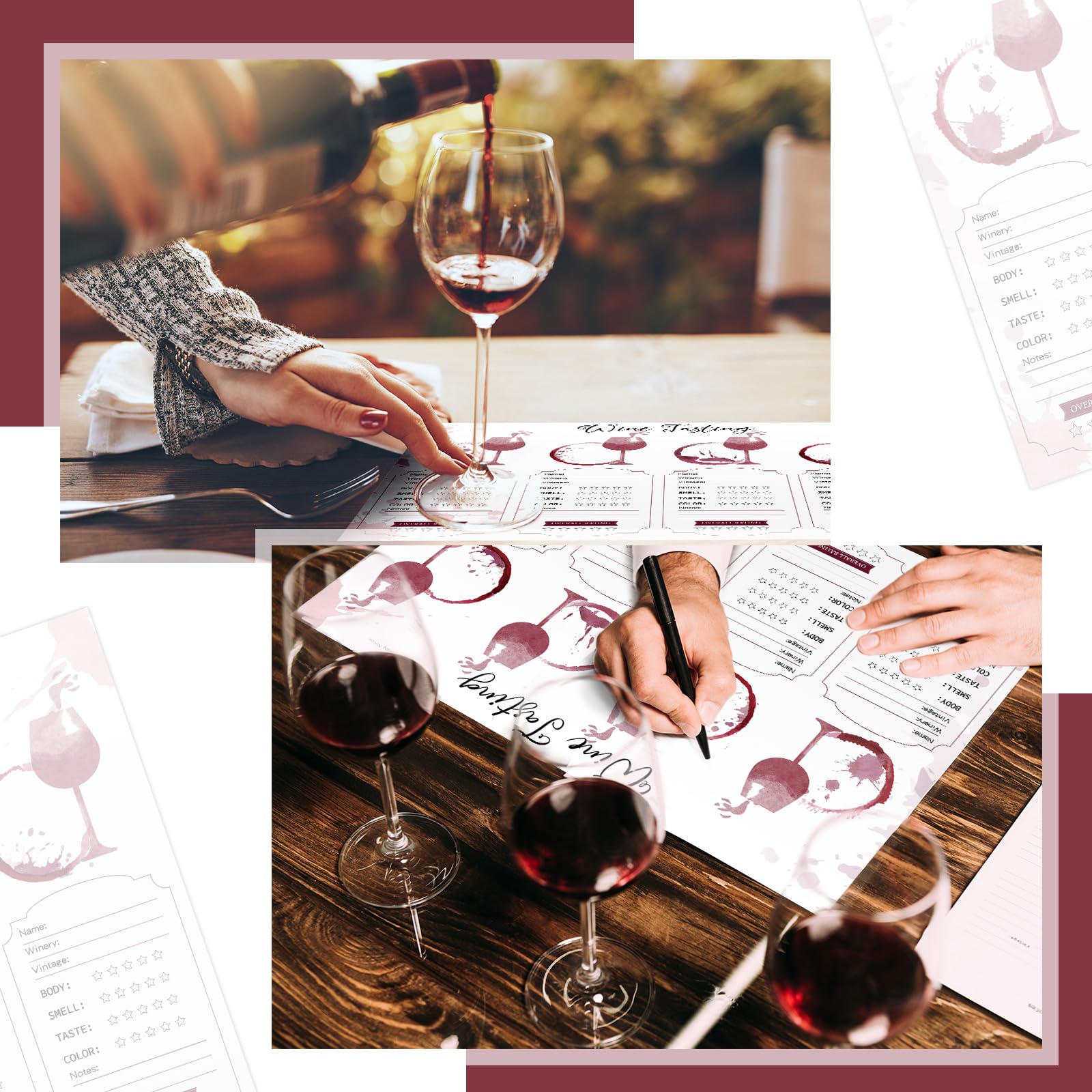 Juego de 48 manteles individuales para degustación de vinos, manteles individuales de cata de vino, papel desechable imprimible, hoja de clasificación de vino para decoración de fiestas,