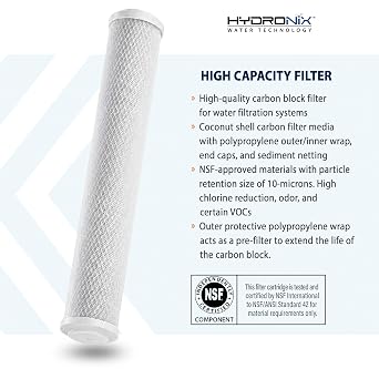 Hydronix CB-25-2010 Universal NSF Coconut Activated Carbon Block Water Filter, 2.5 x 20 - 10 micron