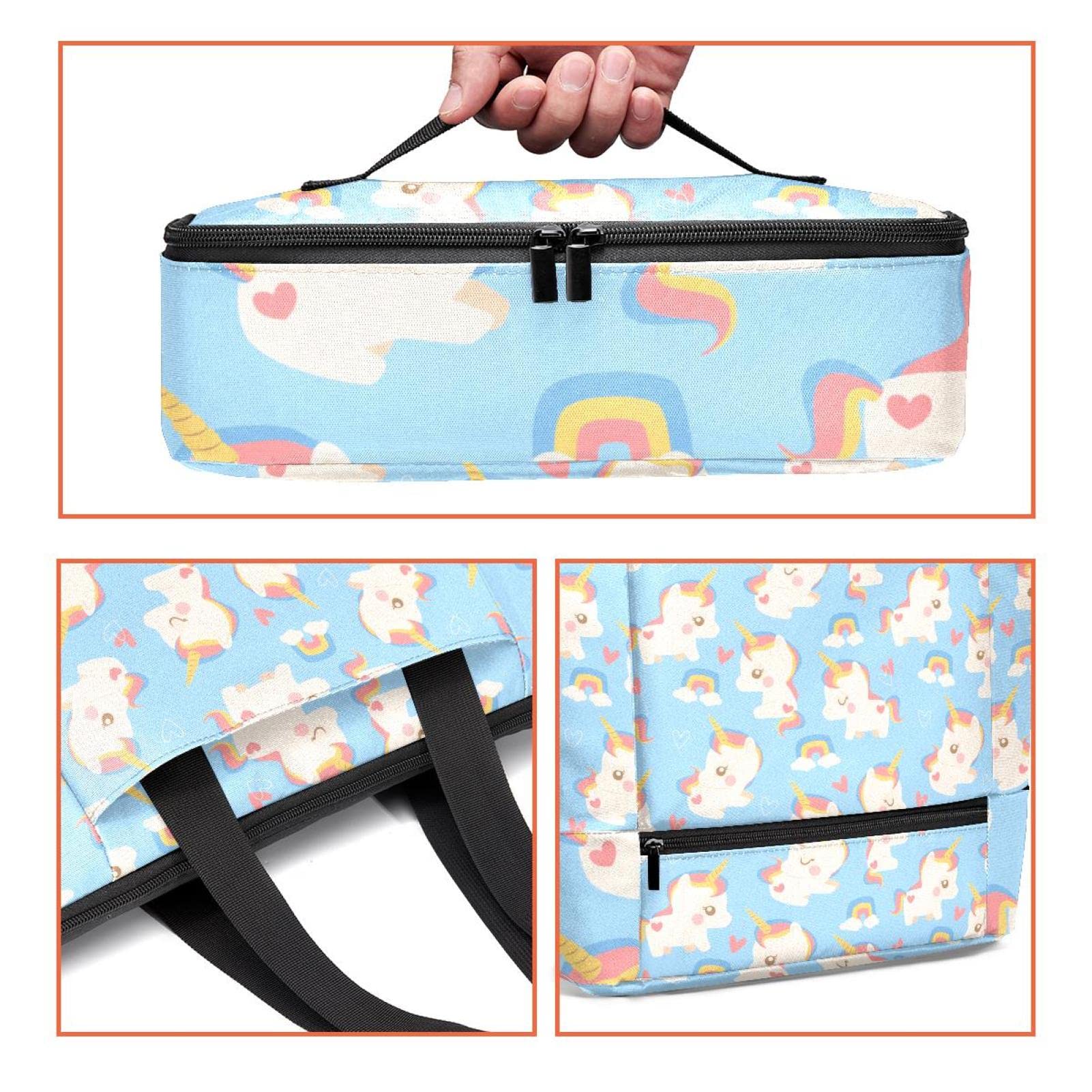 Tragetasche + Lunchbox Einhorn & Regenbogen Handtaschen + Isoliertaschen für Reisen, Arbeit, Schule, mehrfarbig, One Size