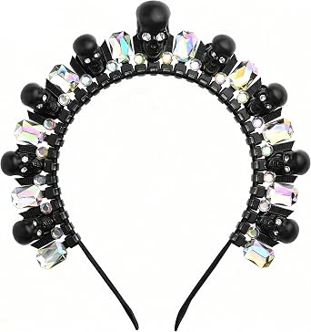 Zivyes Halloween Halo Crown Skull Crown Gothic Headpiece Witch Costume Day of The Dead Feather Headband for Women