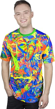aofmoka Neon Blacklight Designed Printed Short Sleeve Men T-Shirt