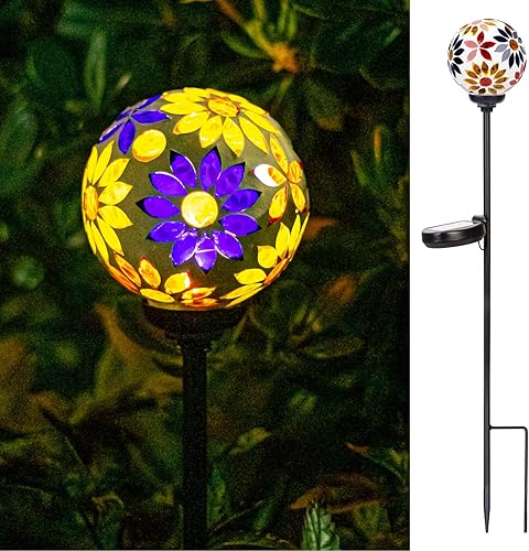 VCUTEKA Luces solares de jardín, luces solares de mosaico, decoración al aire libre, luz de camino, luz LED de estaca para paisaje, césped, patio,