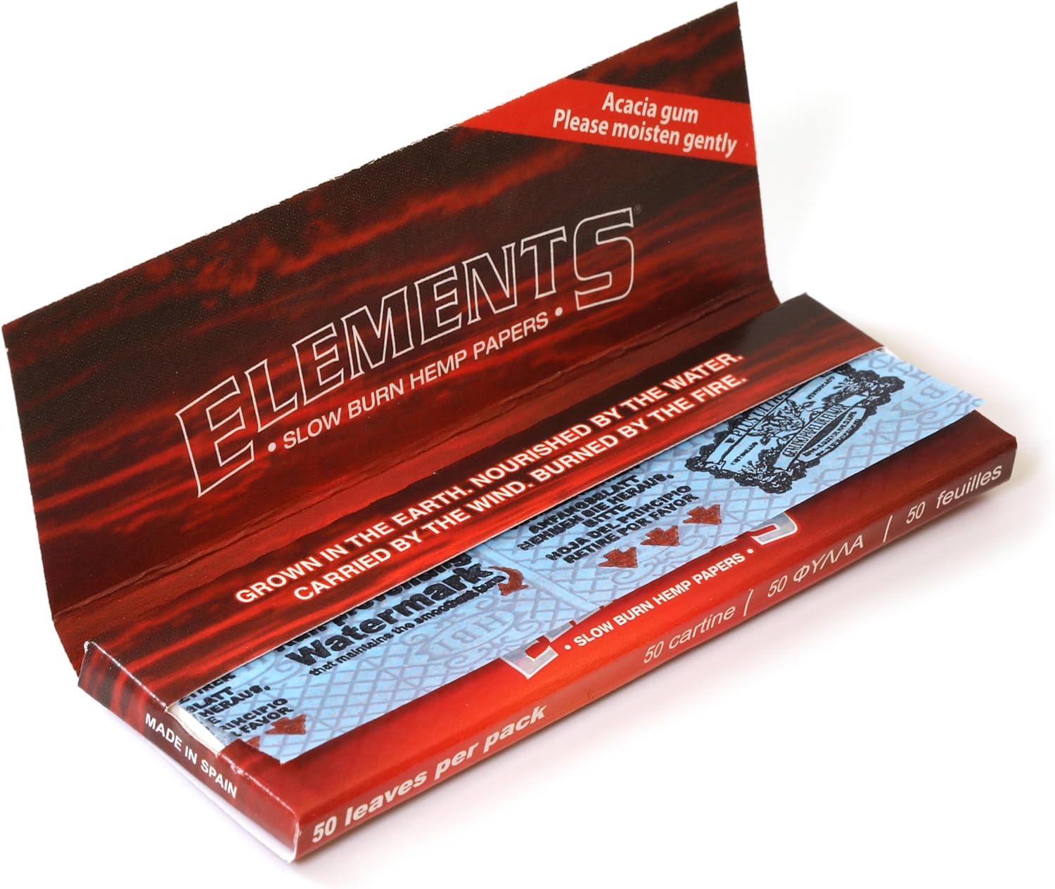 1 box - Elements RED 1 1/4 Slow Burn rolling paper + Magnetic Closure