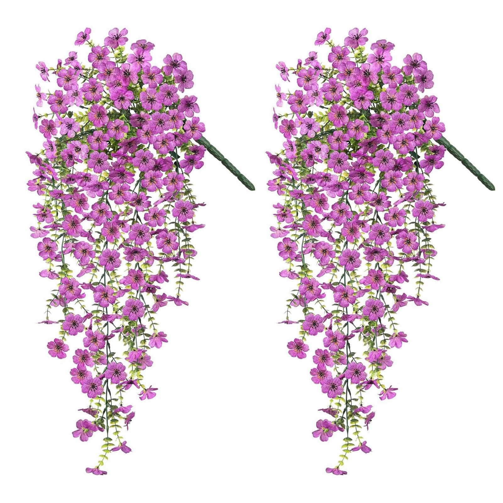 Duzapku 2 Pcs Artificial Hanging Flowers, 75cm Artificial Hanging Plants Bouquet, UV-Resistant Fake Hang Vine Plants Drooping Plant for Garden Yard Wall Home Indoor Outdoor Decorationr(Purple)