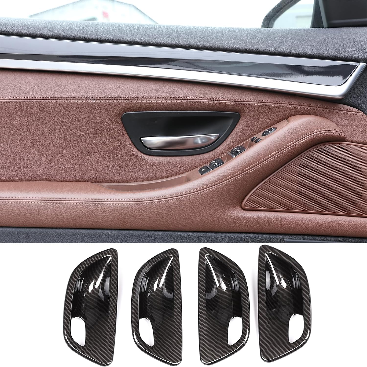 Sekhyna Inner Door Handle Cover Trim Compatible with BMW 5 Series F10 520 528 525 2011-2017 ABS 4PCS Interior Door Bowl Anti Scratch Protection Cover Trim Accessories (ABS Carbon)