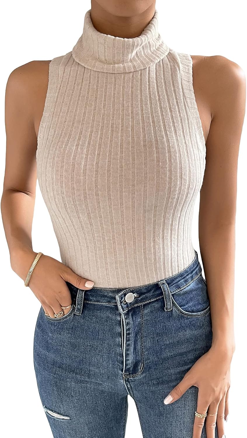 Women's Knitted High Neck Cami Tank Top Sleeveless Slim Fit