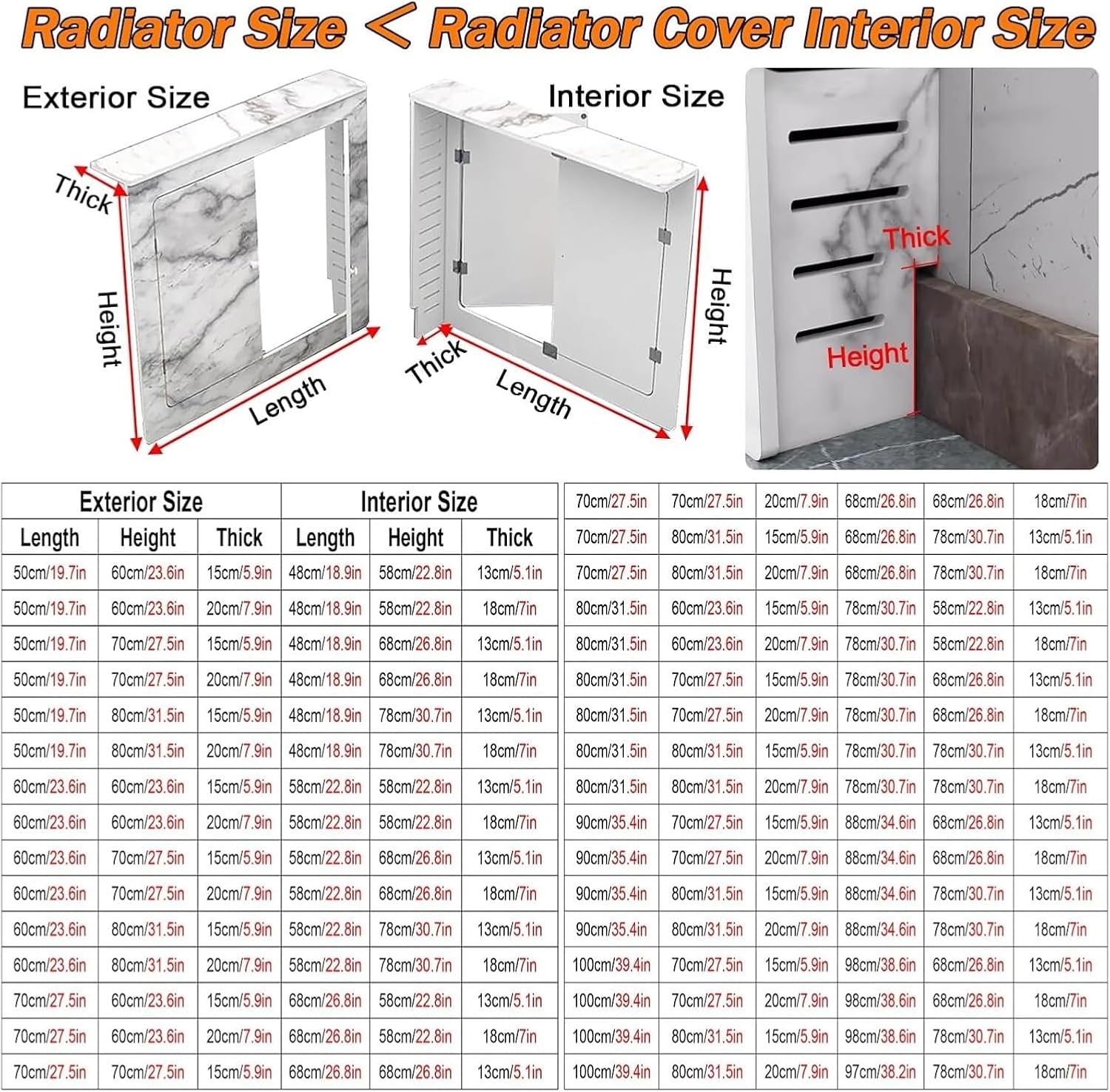 Radiator cover for old radiator，Radiator cabinet， Radiator Cover Cabinet For Hallway Slim Pipe Decorative for Apartment Home Villas Hotel(Style B,34x20x8in(86.4x51x20.8cm))