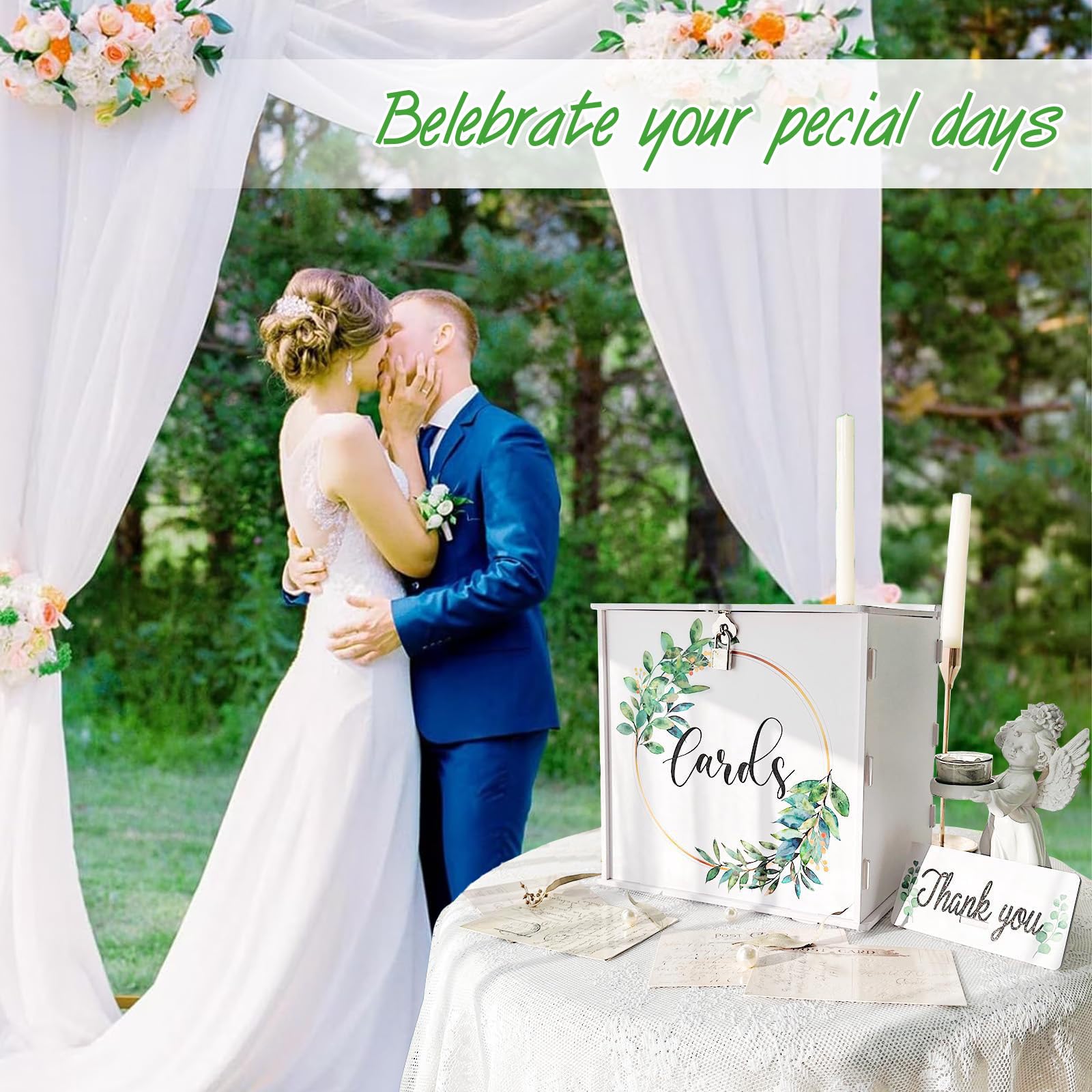 Scatola per carte di credito, in PVC con lucchetto, 25 x 25 x 21 cm, per matrimonio, per ricevimenti di nozze, feste, lauree, feste di compleanno, ecc. Bianco